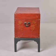 19th Century Chinese Red Lacquer Trunk on Stand with Gilt Decoration