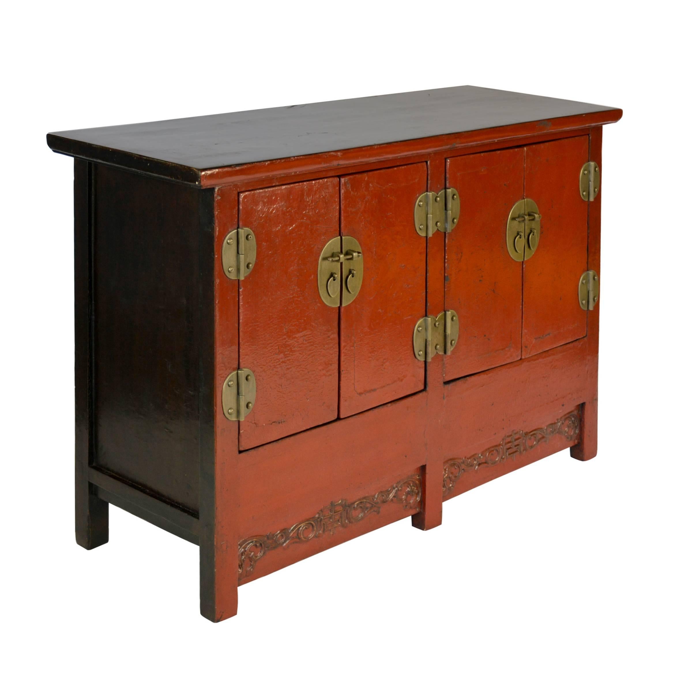Qing 19th Century Chinese Red Lacquer Twin Chest