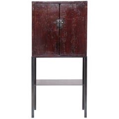 19th Century Chinese Red Lacquer Two-Door Cabinet