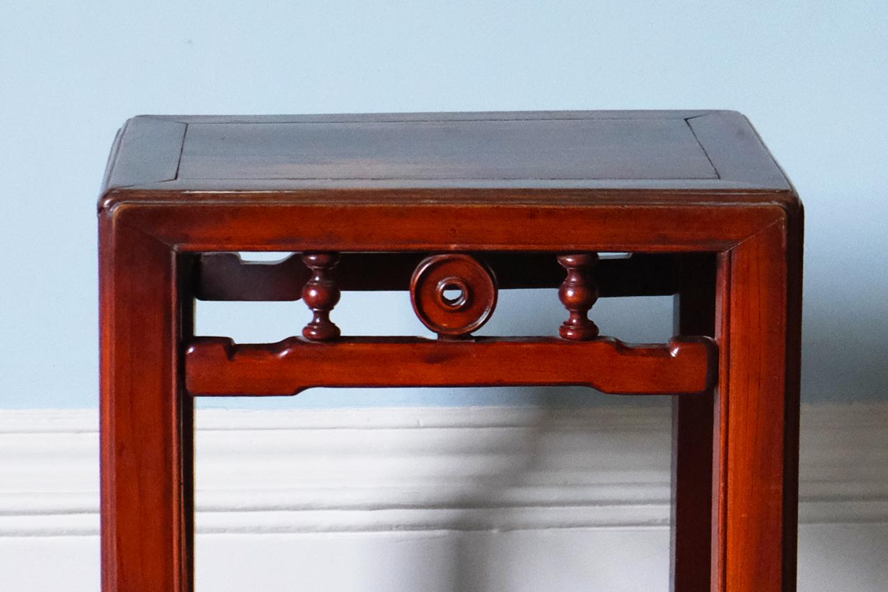 Carved 19th Century Chinese Red Lacquered End Table For Sale