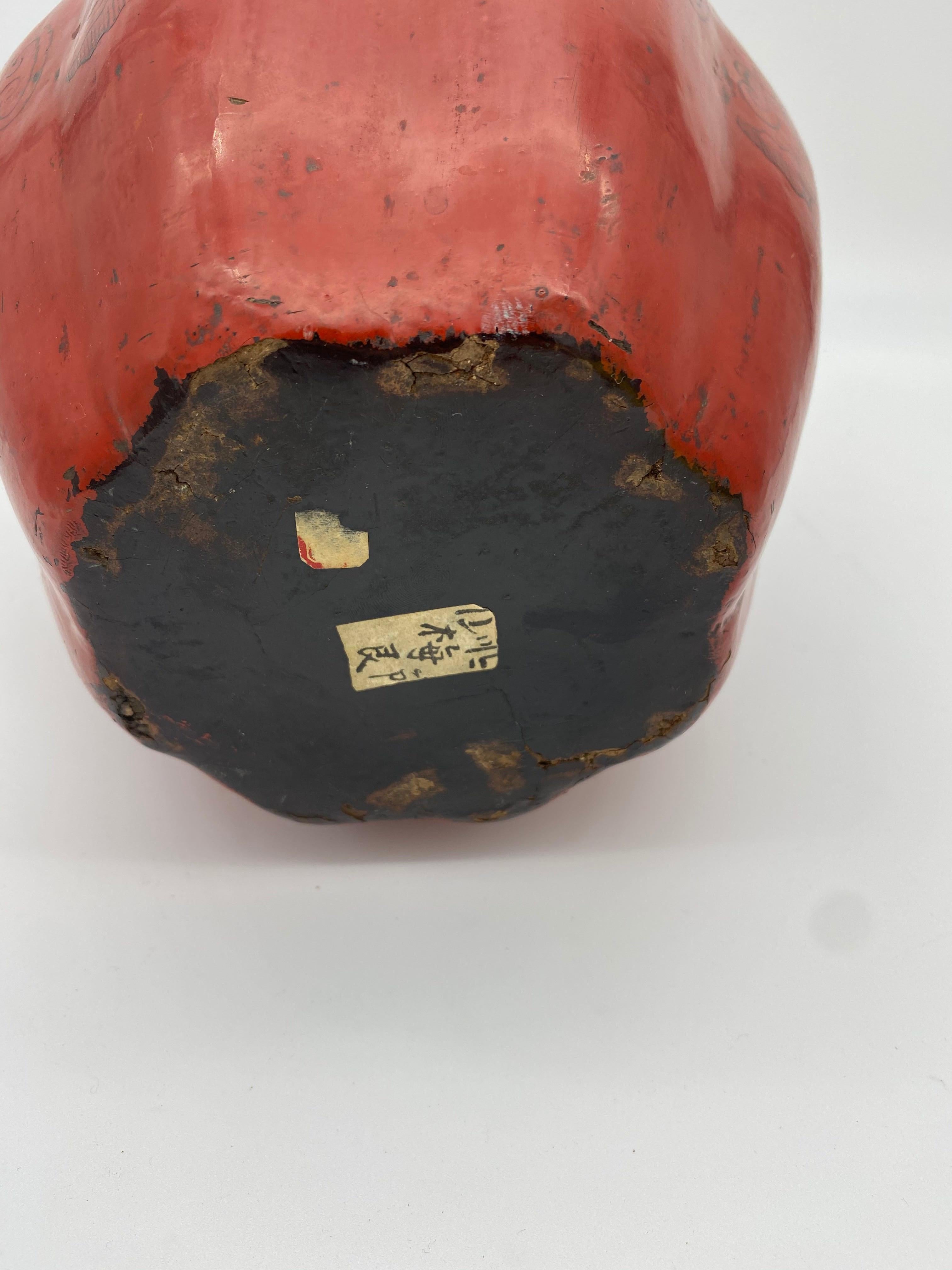 19th Century Chinese Red Lacquered Melon Vessel with Lift Cover For Sale 2