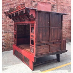 19th Century Chinese Red Lacquered Opium Canopy Bed