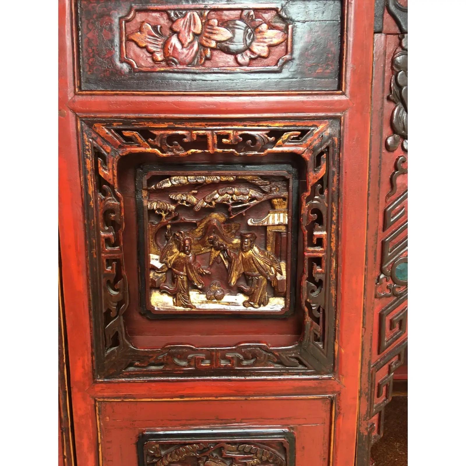 Asian 19th Century Chinese Red Lacquered Opium Canopy Bed For Sale