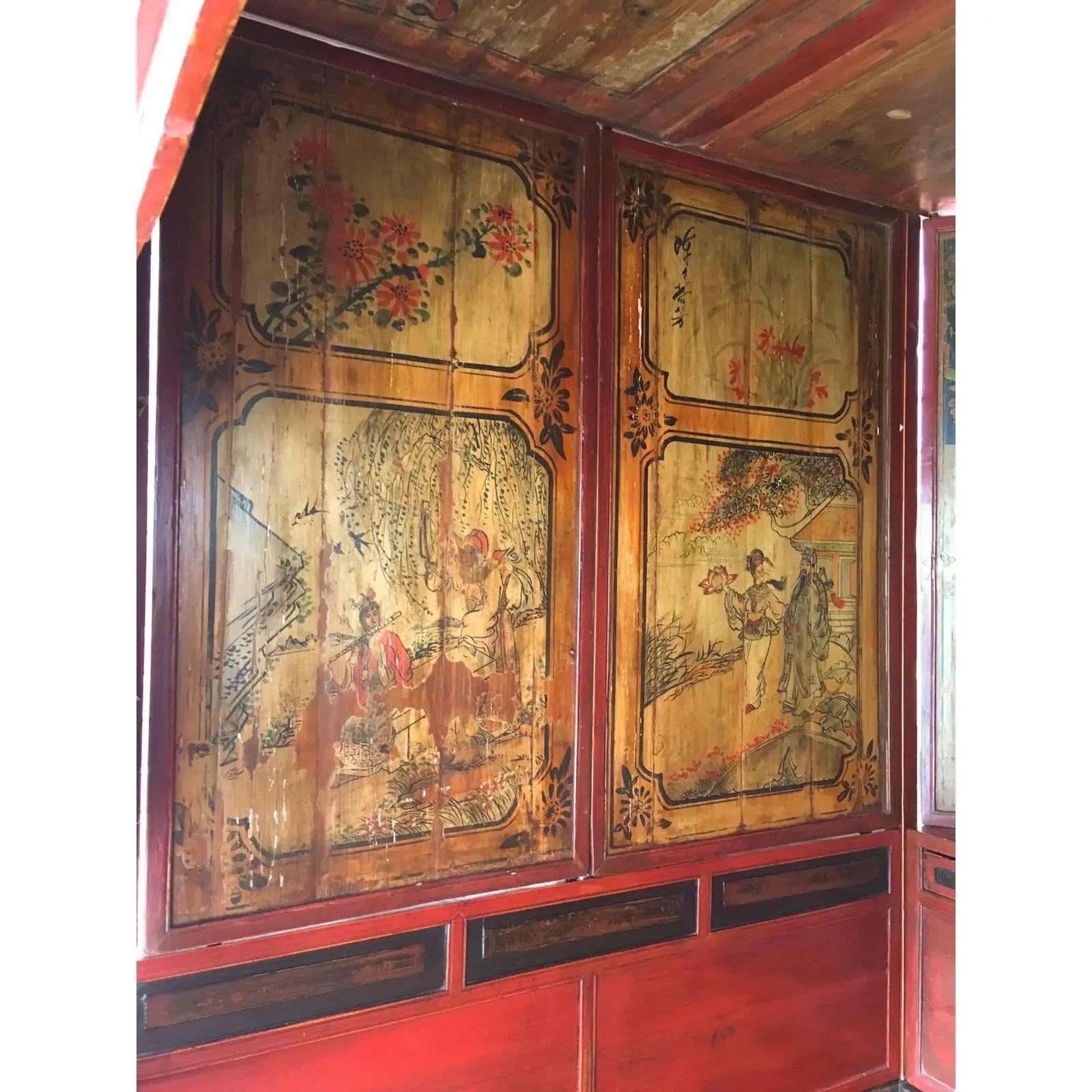 19th Century Chinese Red Lacquered Opium Canopy Bed For Sale 2
