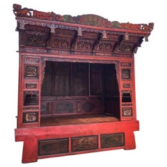 19th Century Chinese Red Lacquered Opium Canopy Bed