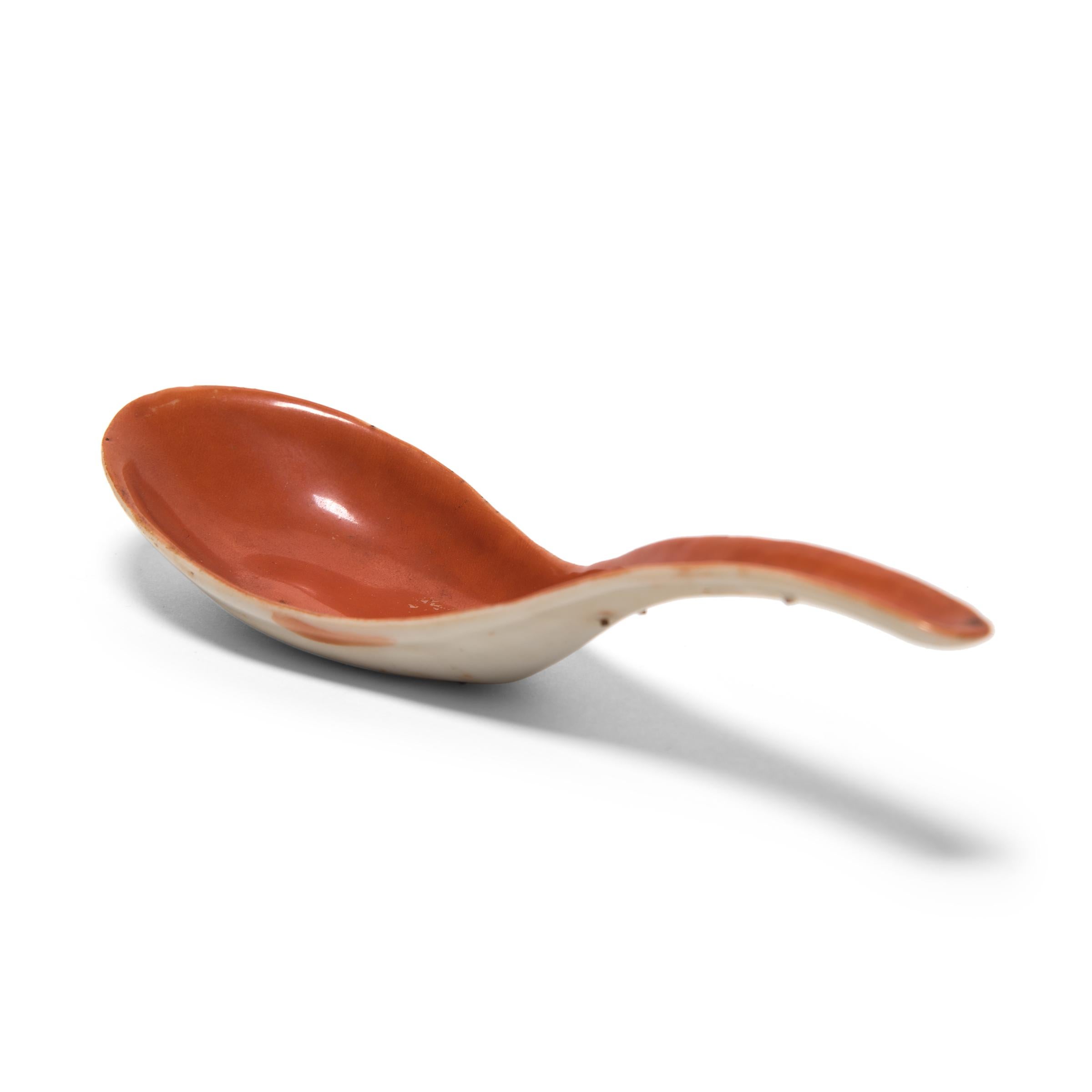 Glazed Chinese Red Soup Spoon, c. 1850