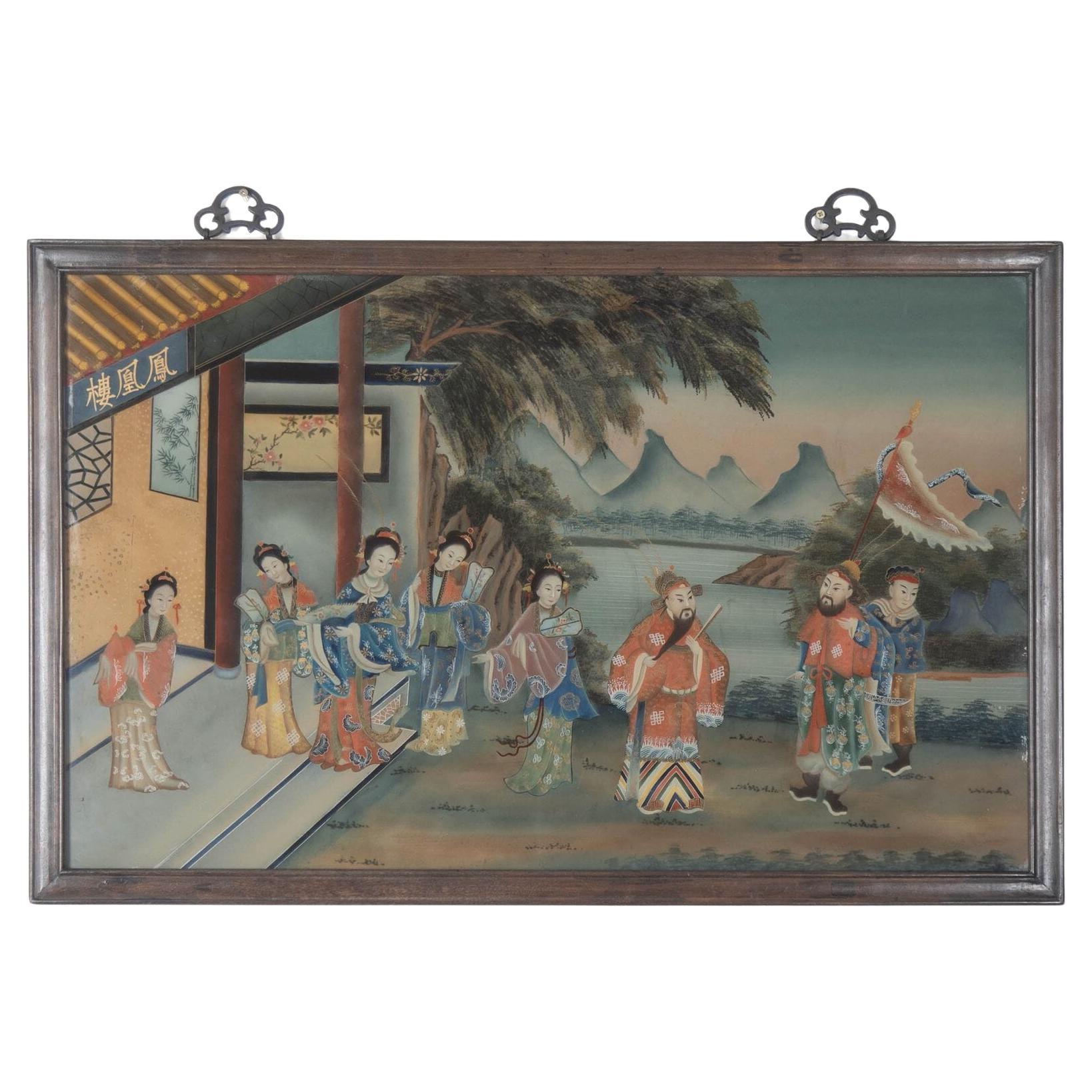 Peinture chinoise en verre inversé du 19e siècle