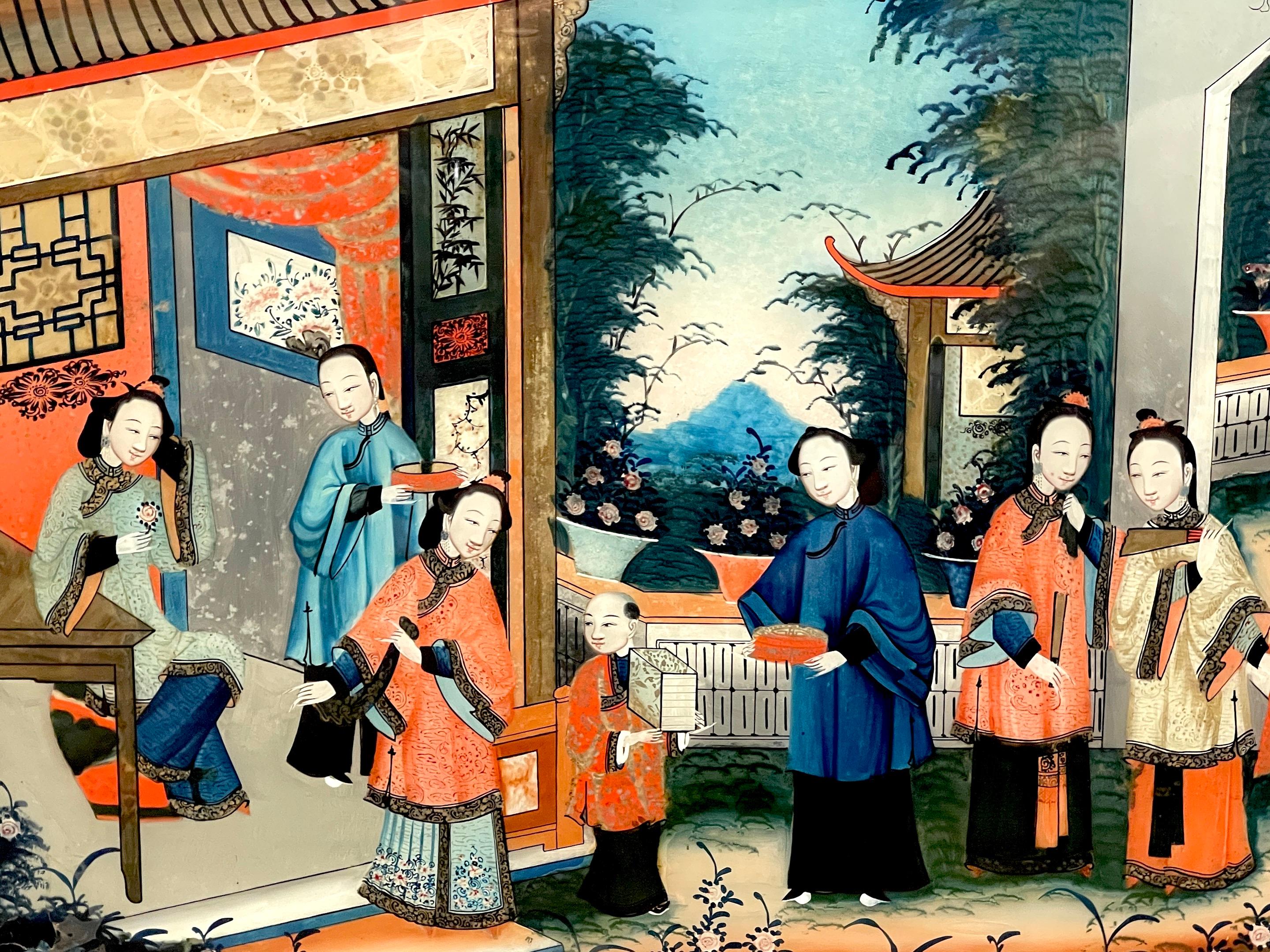 19th Century Chinese Reverse-Painted Pavilion Garden Landscape 10