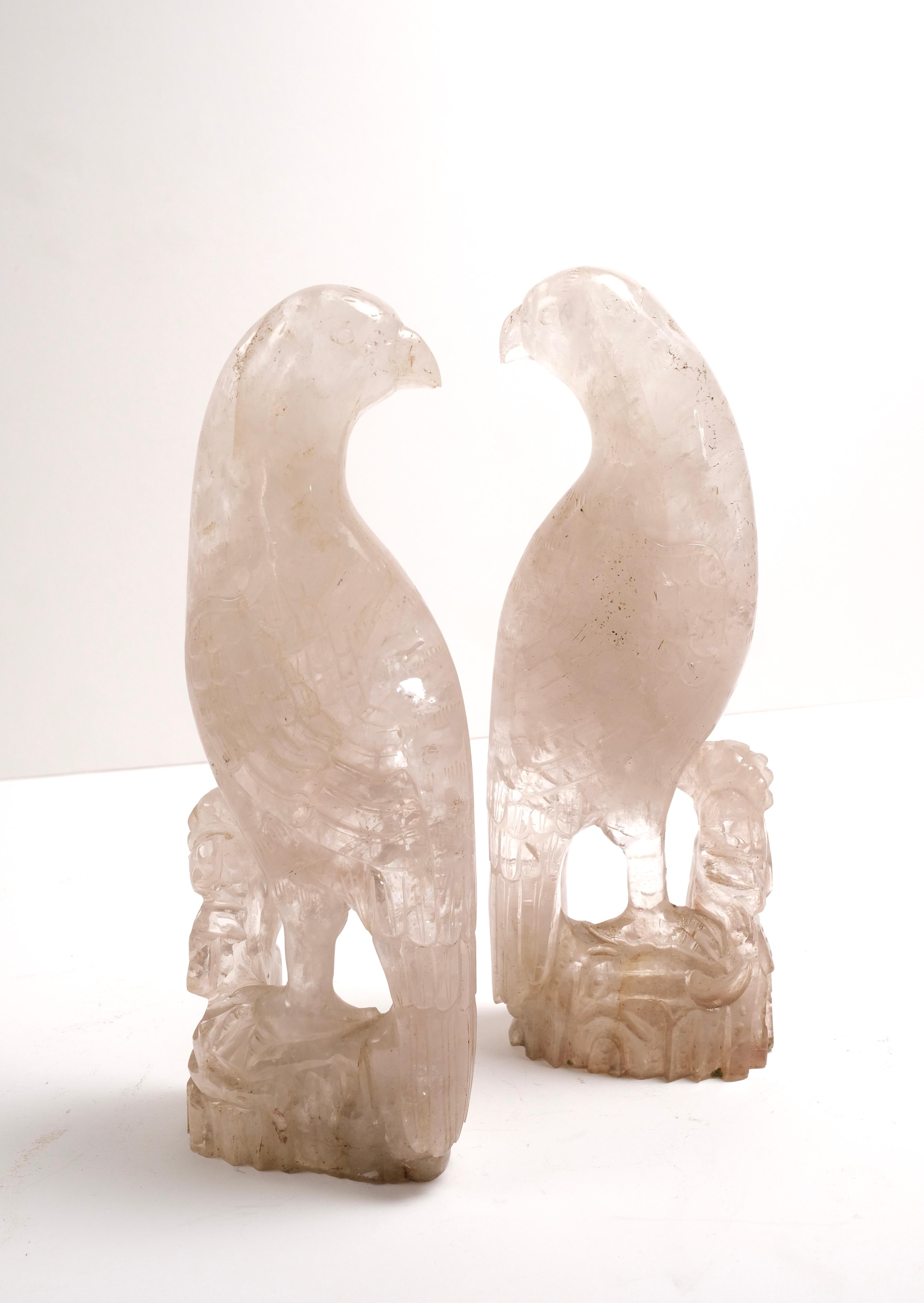 Hand-Carved 19th Century Chinese Rock Crystal Parrots For Sale