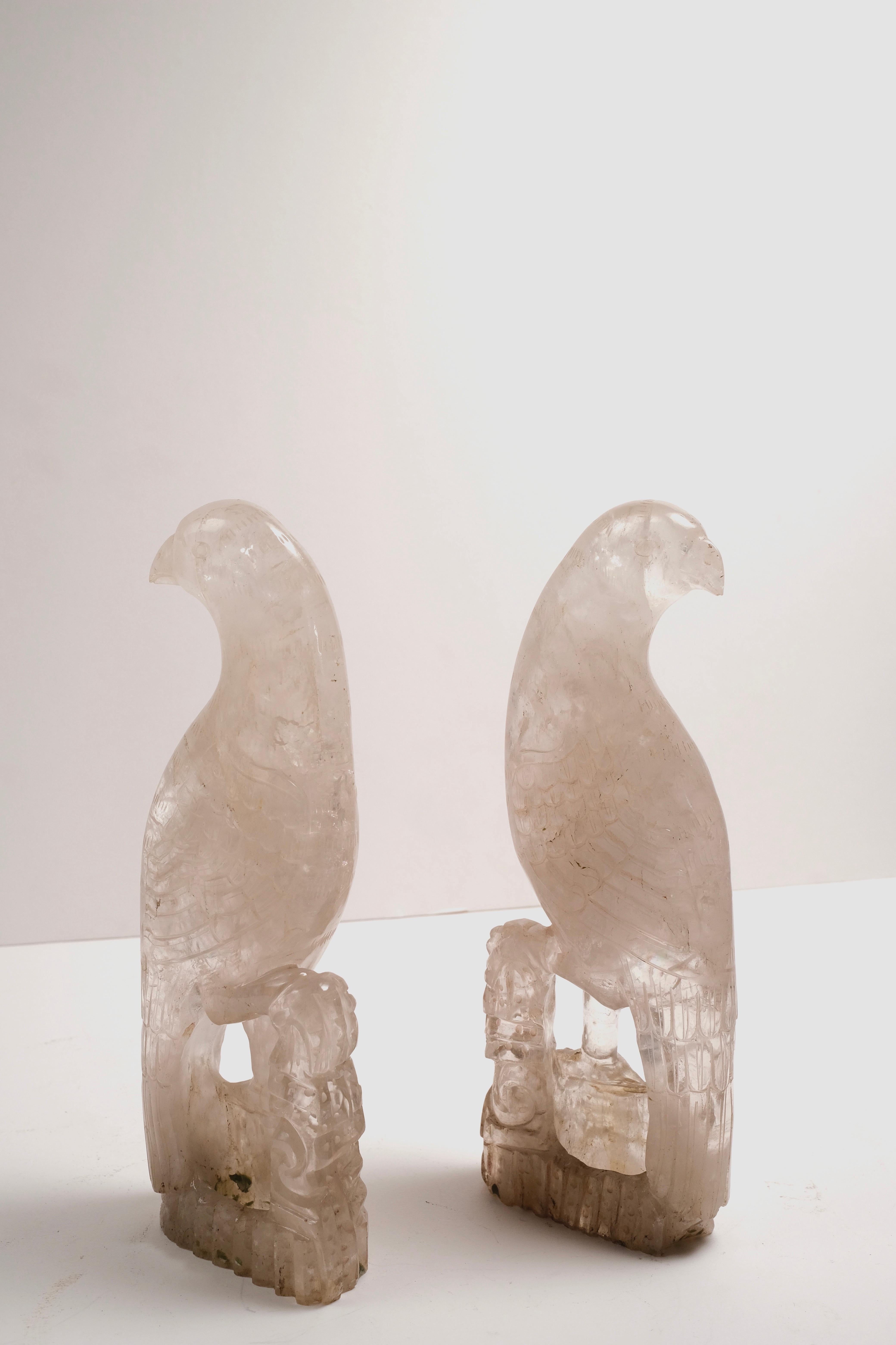 19th Century Chinese Rock Crystal Parrots In Good Condition For Sale In Los Angeles, CA