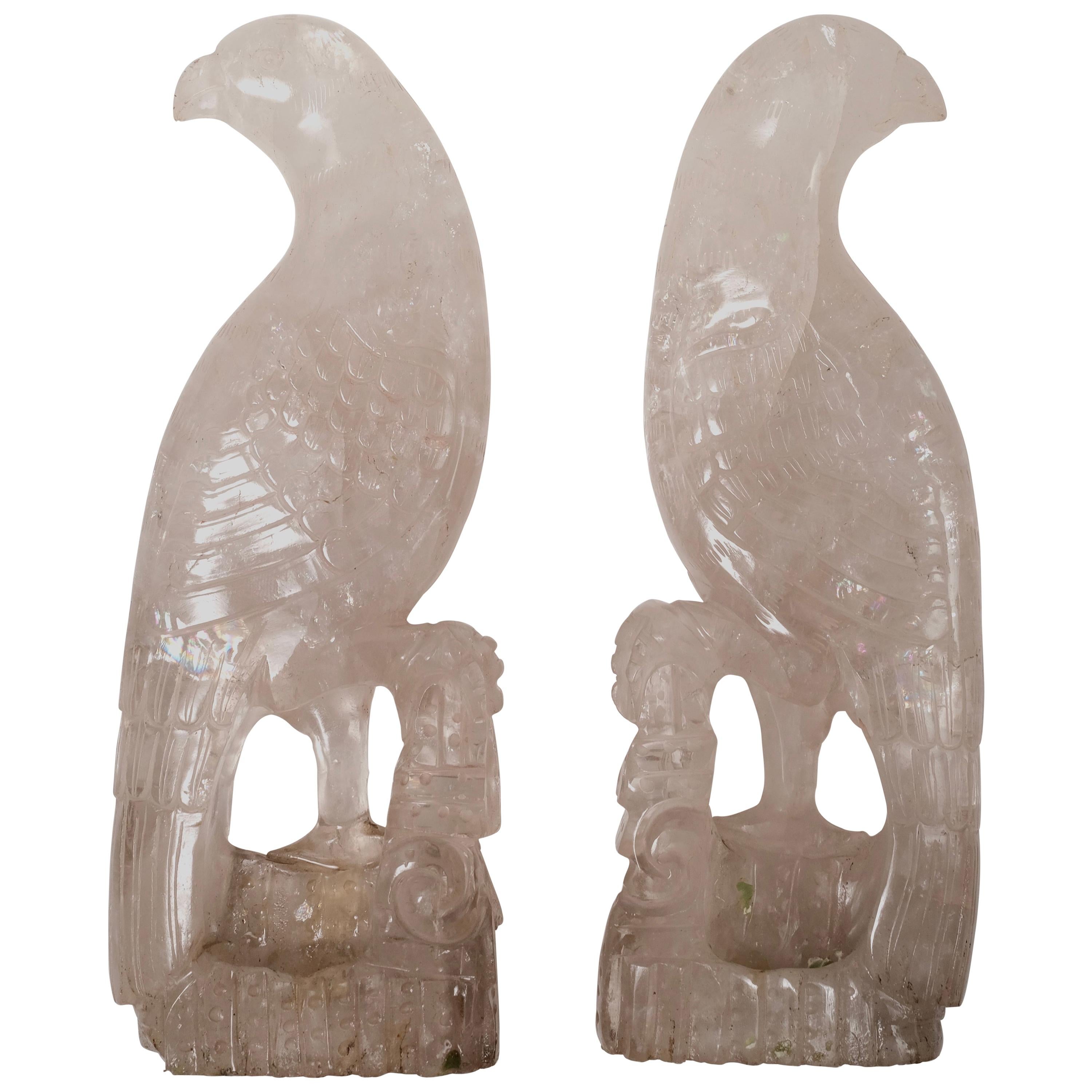 19th Century Chinese Rock Crystal Parrots