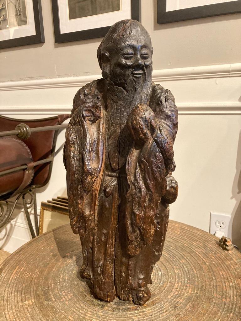Qing 19th Century Chinese Root Carving of Shou Lao, God of Longevity