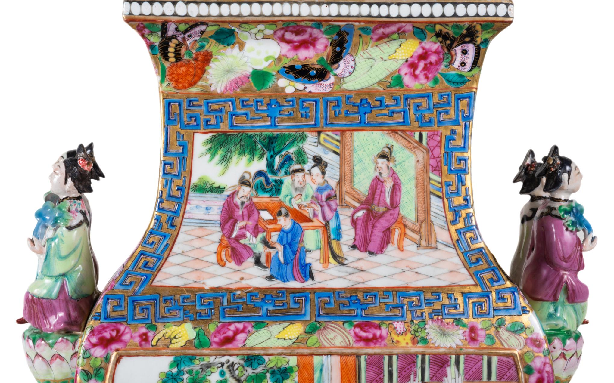 19th Century Chinese Rose Medallion Lidded Vase For Sale 10