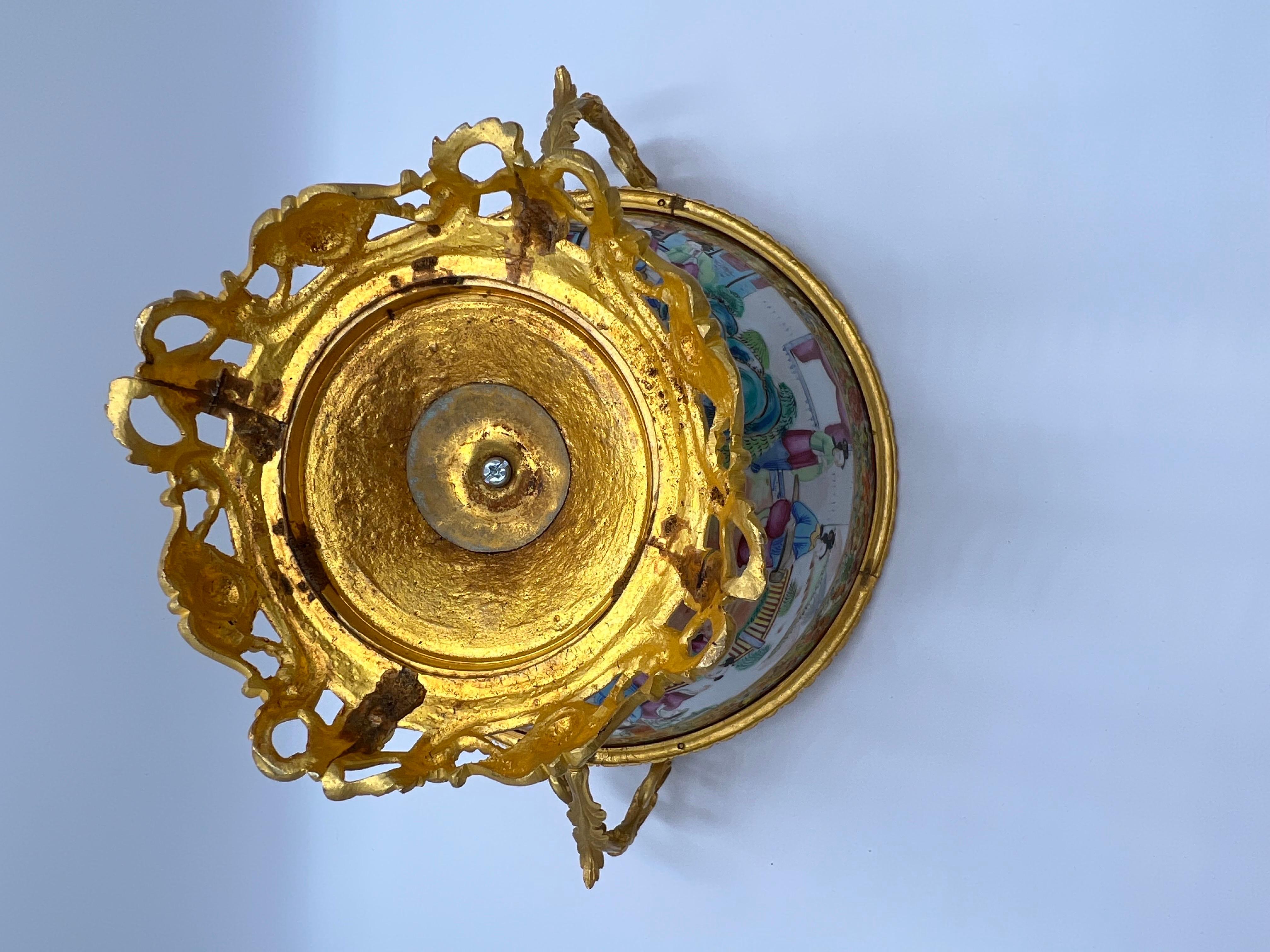 19th Century Chinese Rose Medallion Ormolu Mounted Centerpiece Bowl 8