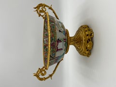 19th Century Chinese Rose Medallion Ormolu Mounted Centerpiece Bowl