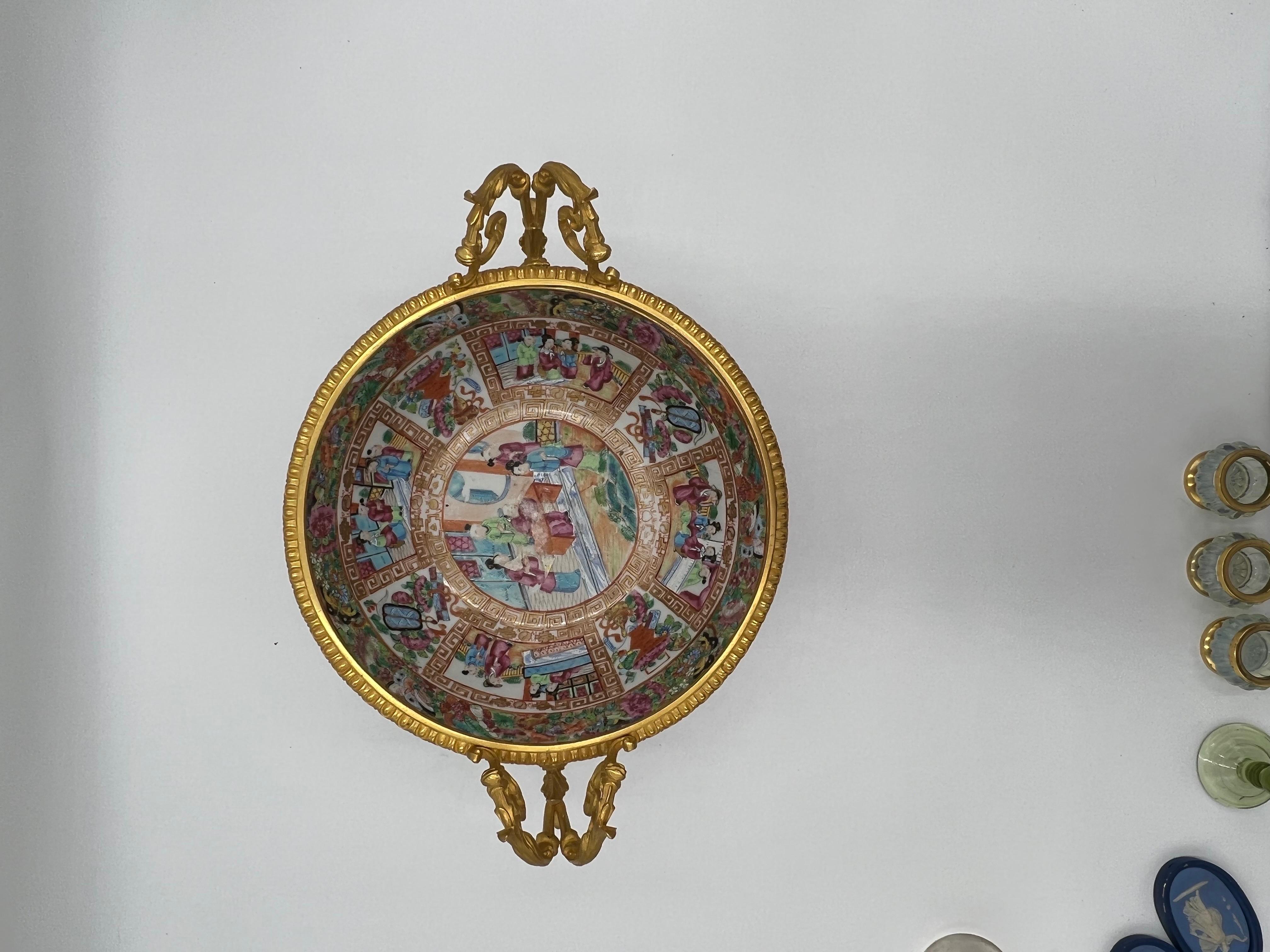 19th Century Chinese Rose Medallion Ormolu Mounted Centerpiece Bowl 2