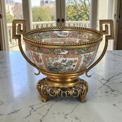 19th Century Chinese Rose Medallion Porcelain Centerpiece with Bronze Mounts