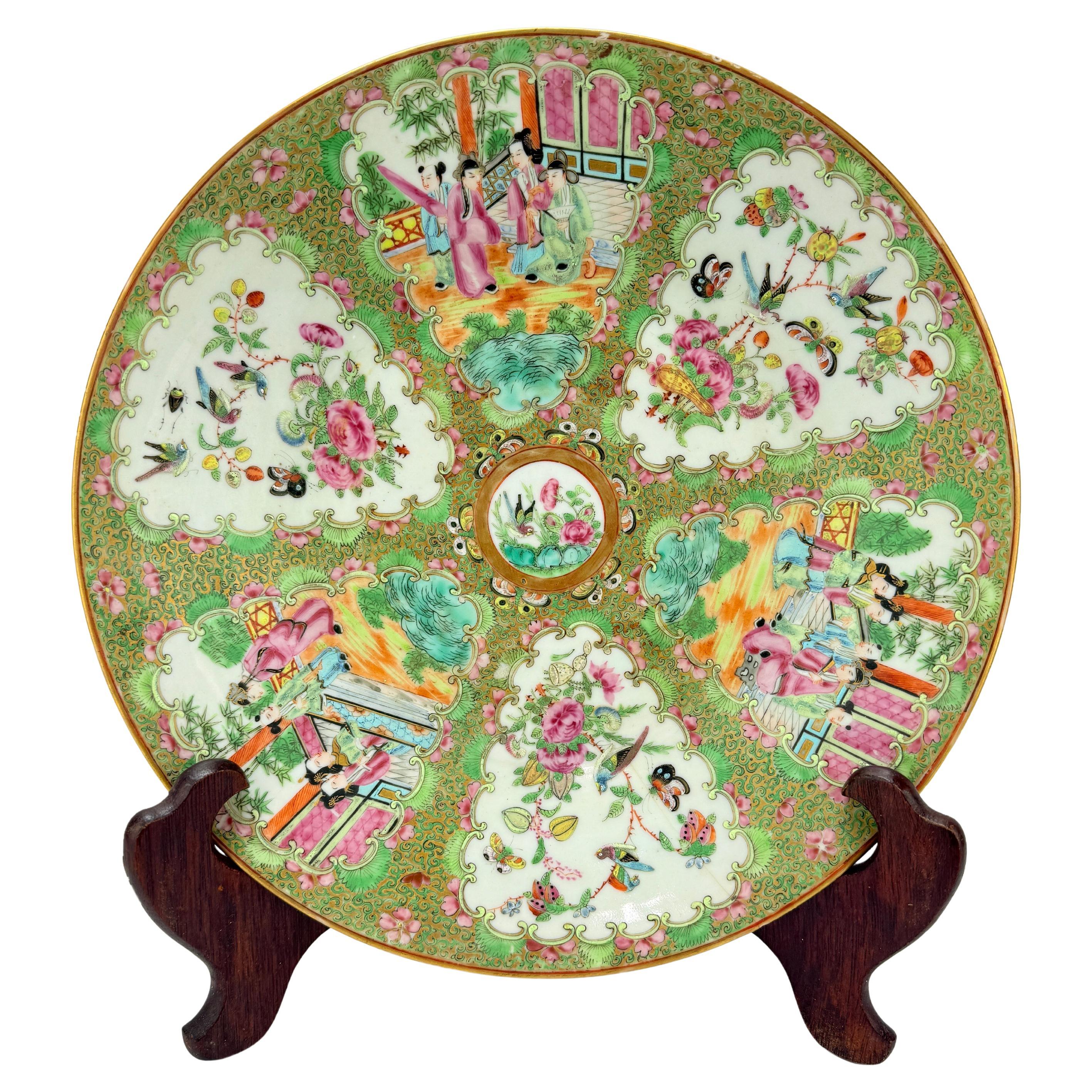 19th Century, Chinese Rose Medallion Porcelain Platter 13.5"
