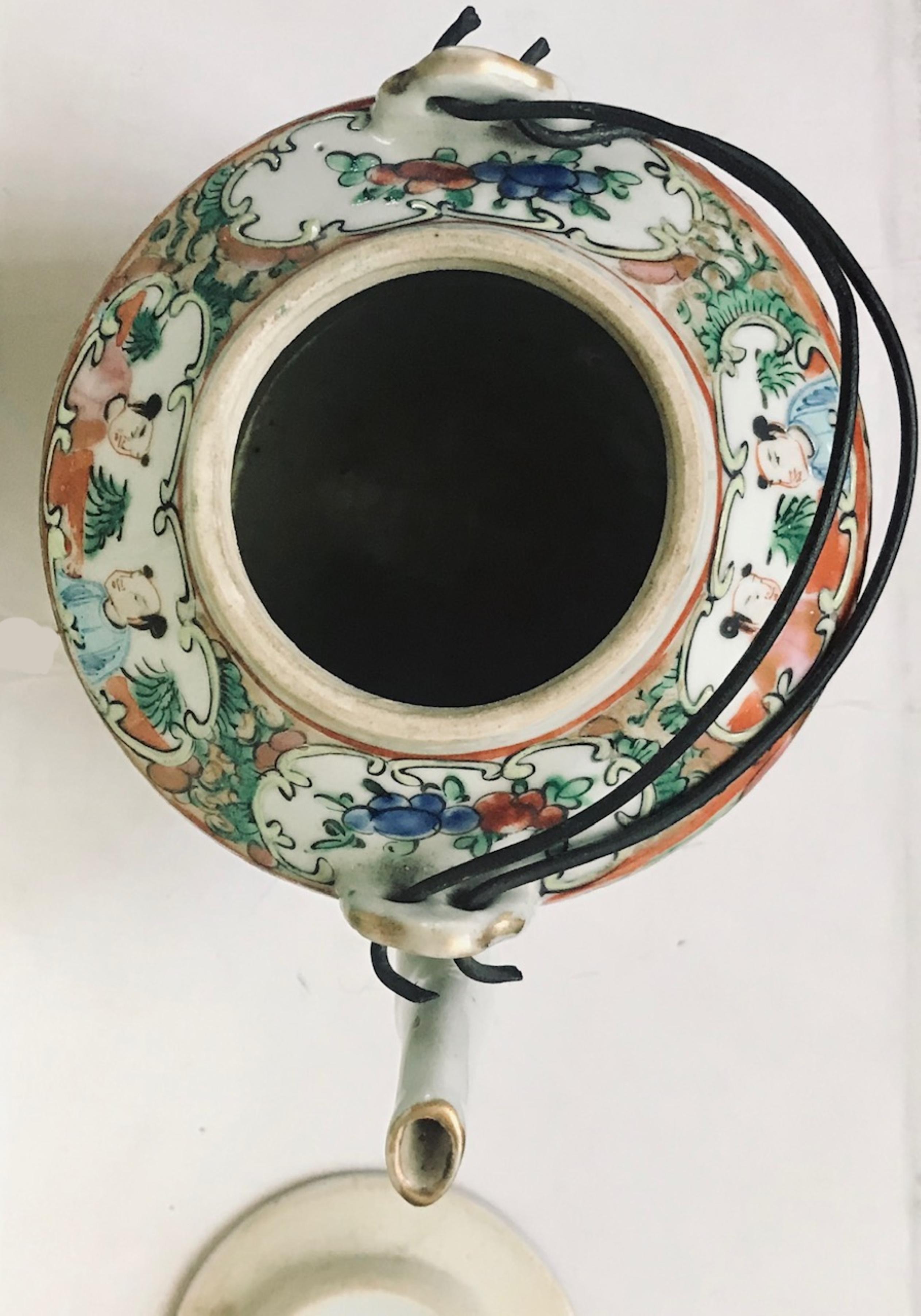 Hand-Painted 19th Century Chinese Rose Medallion Porcelain Teapot