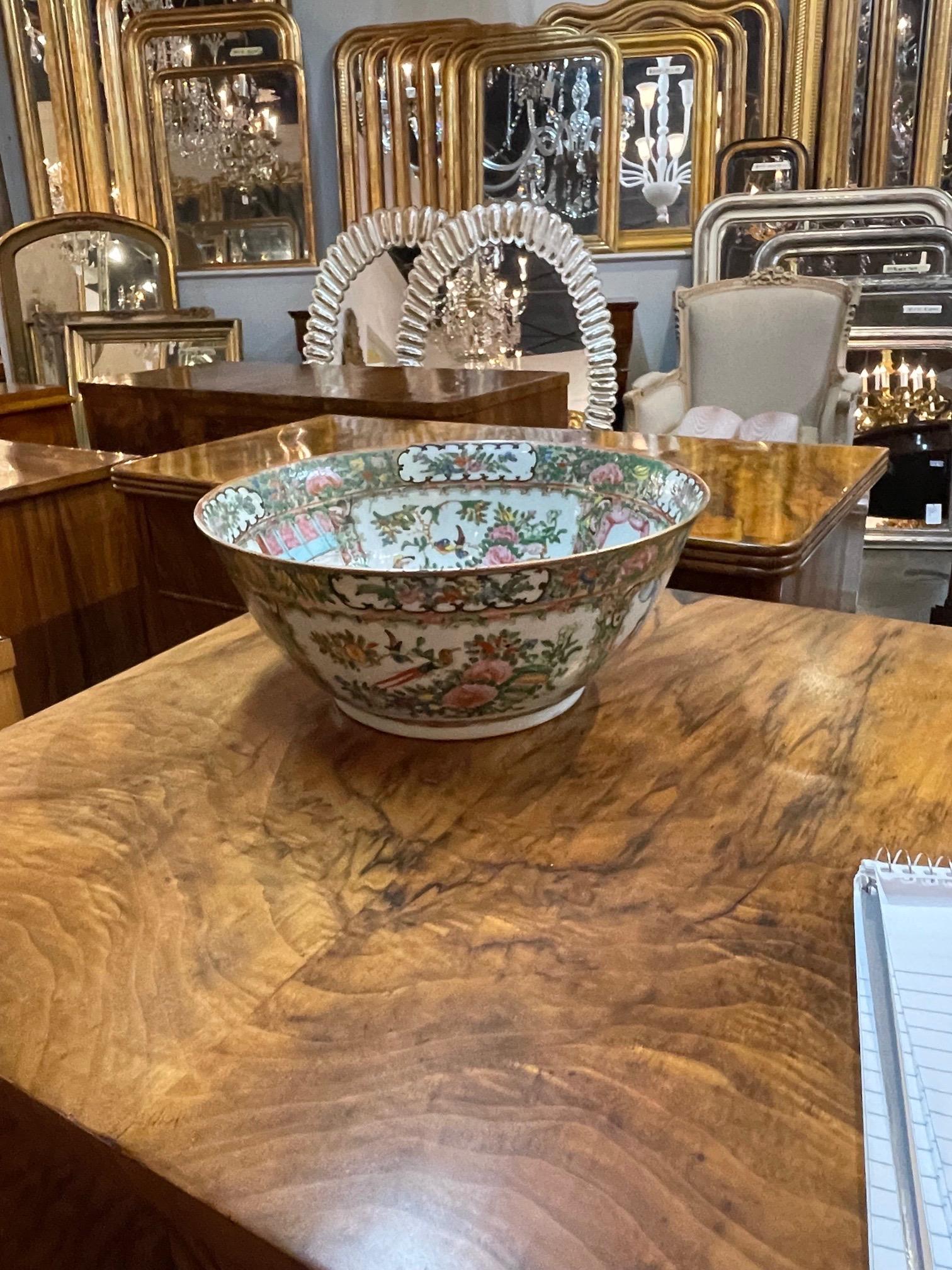 Beautiful 19th century Chinese Rose Medallion punch bowl. Really pretty Asian designs in the colors of blue, pink, green and orange. Just lovely!!