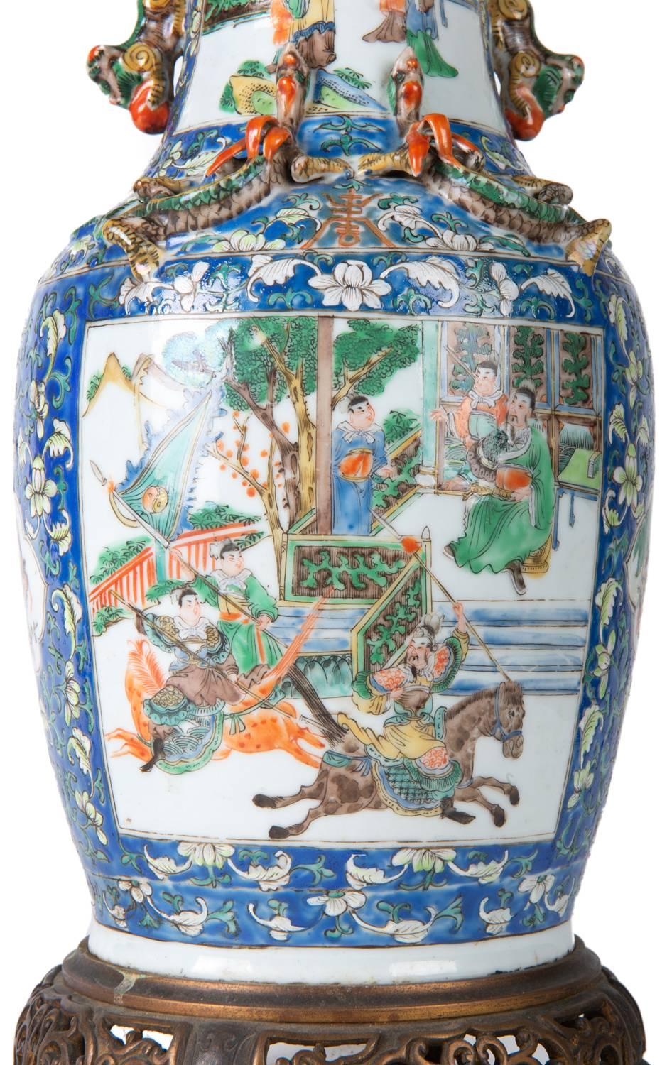 19th Century Chinese Rose Medallion Vase or Lamp In Good Condition For Sale In Brighton, Sussex