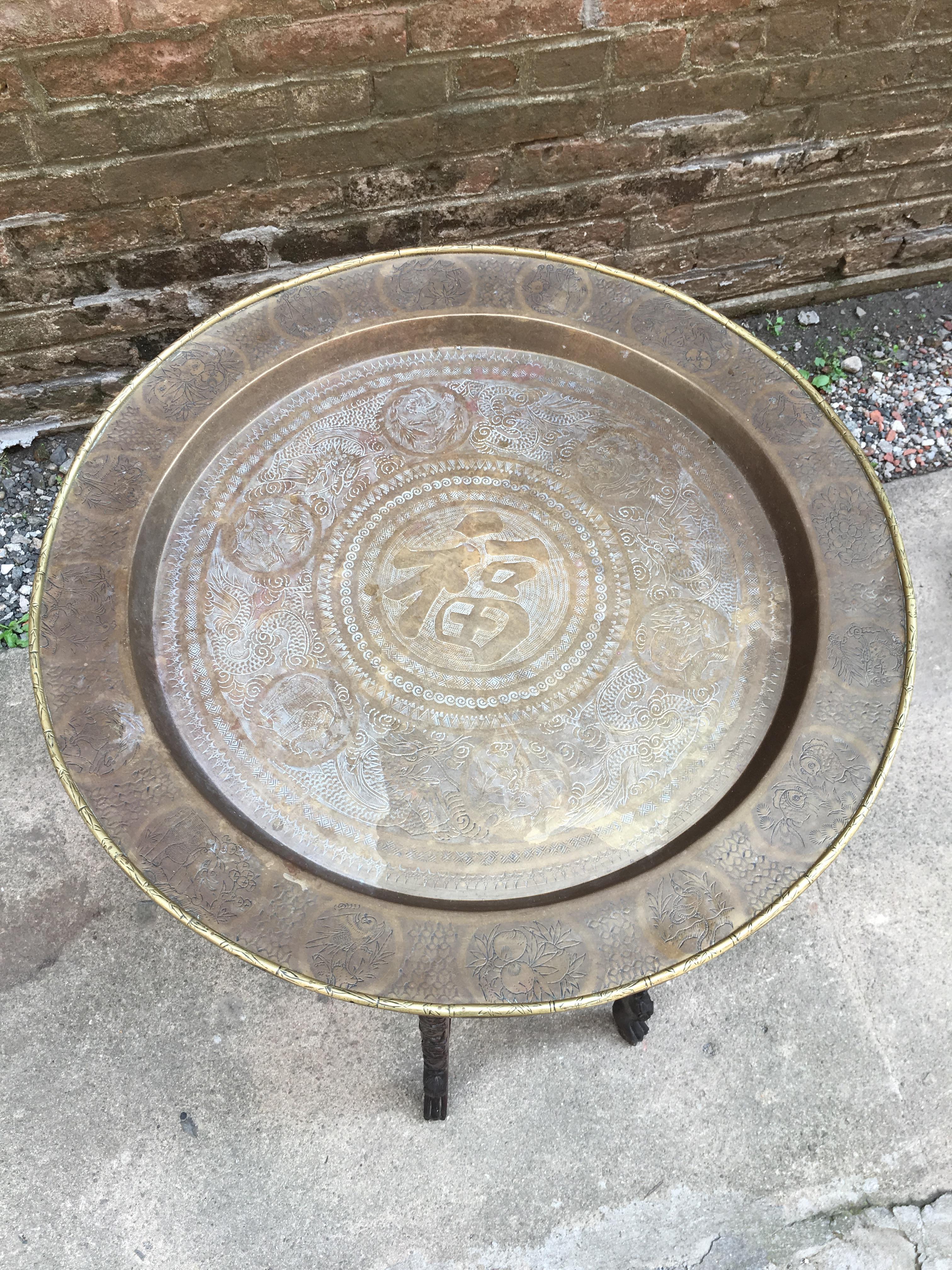 19th Century Chinese Rosewood and Brass Folding Table In Good Condition In Garnerville, NY