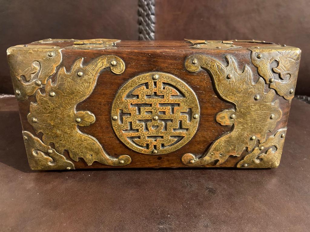 Qing 19th Century Chinese Rosewood Box with Copper Mounts