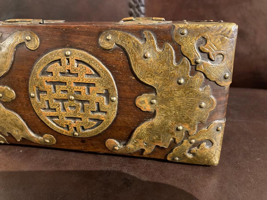 19th Century Chinese Rosewood Box with Copper Mounts In Good Condition In Stamford, CT