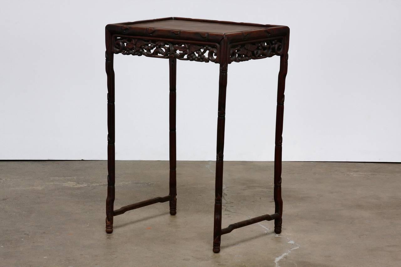 Hand-Carved 19th Century Chinese Rosewood Carved Tea Table