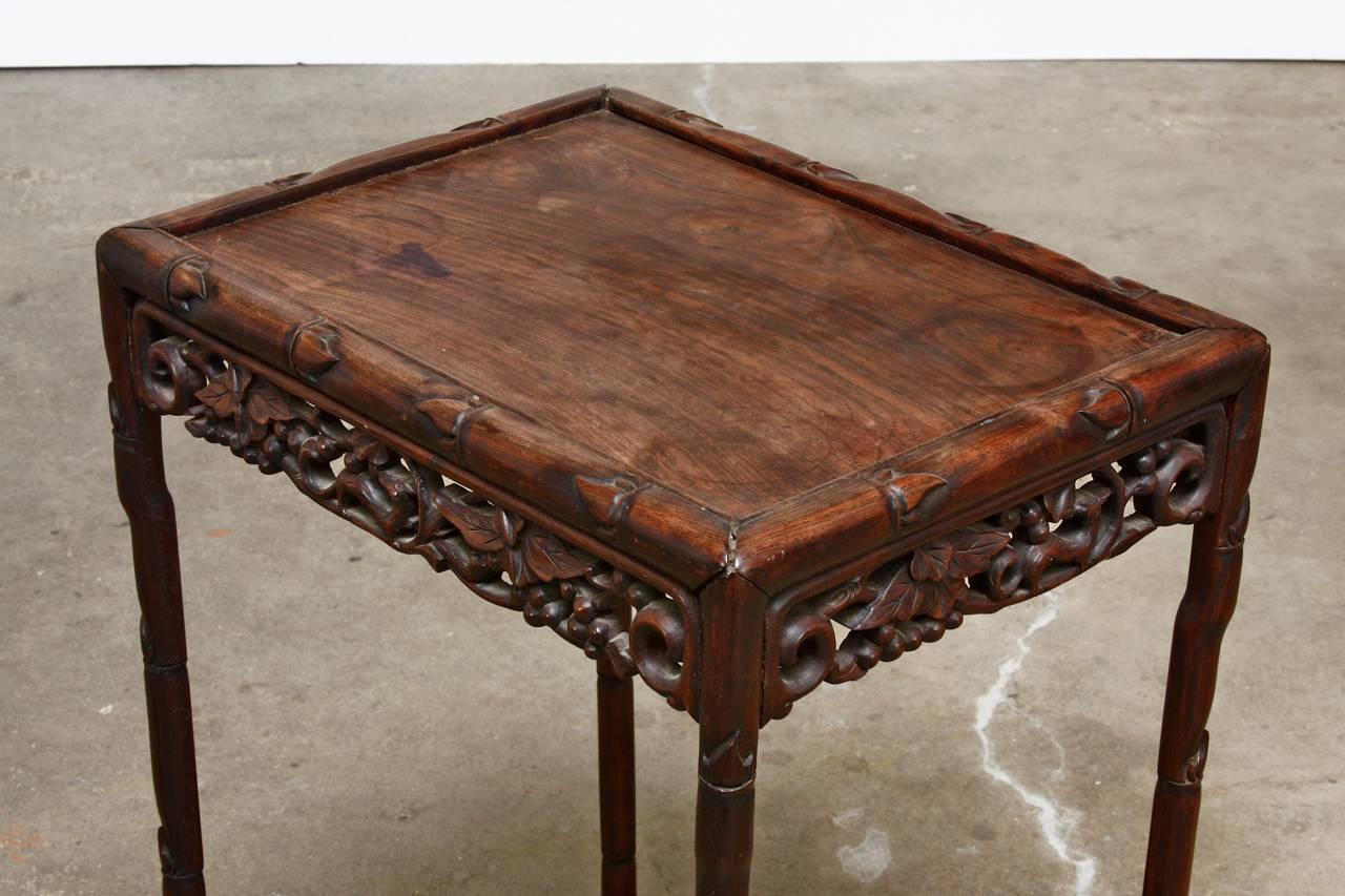 19th Century Chinese Rosewood Carved Tea Table In Distressed Condition In Rio Vista, CA