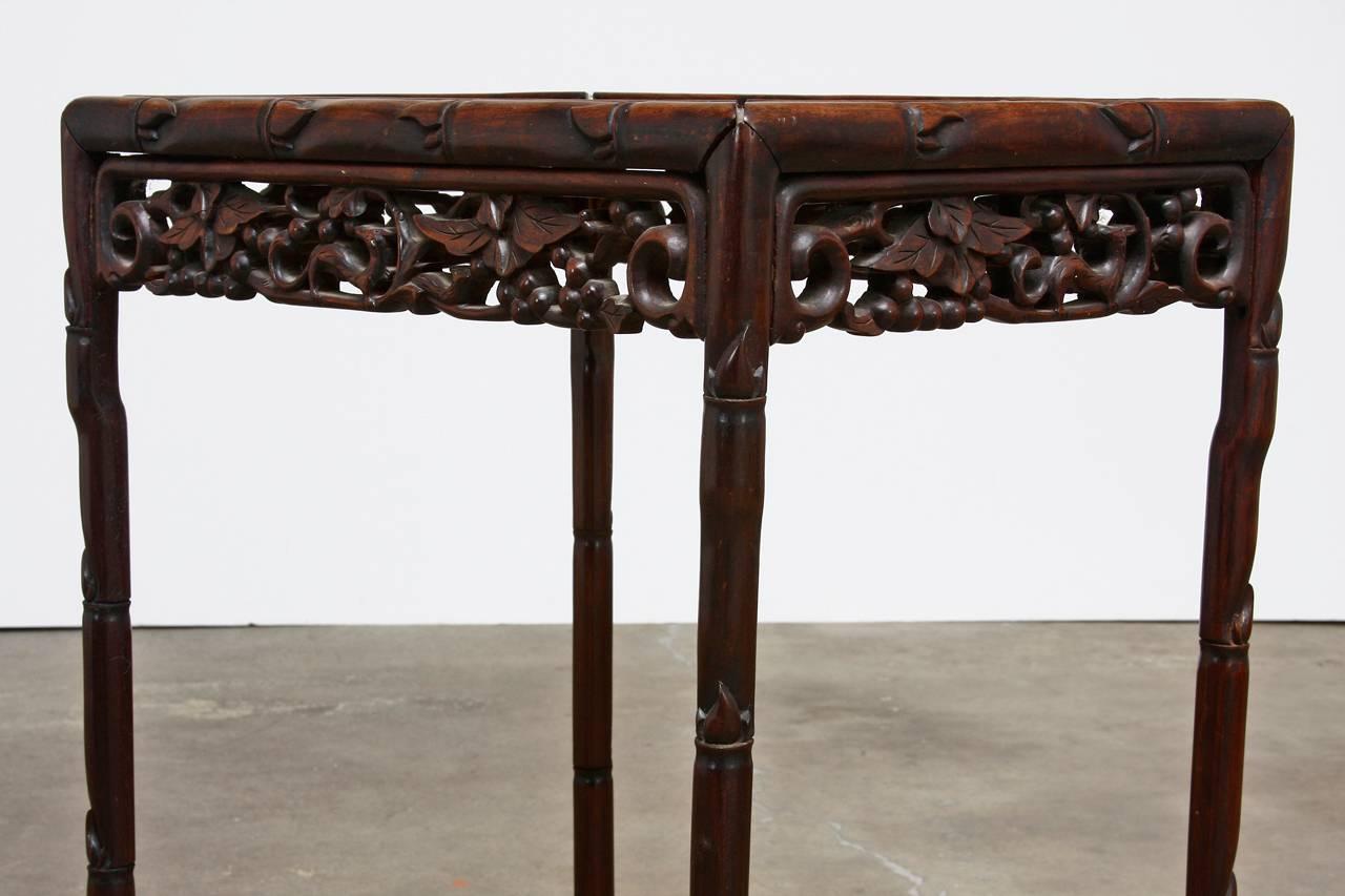 Faux Bamboo 19th Century Chinese Rosewood Carved Tea Table