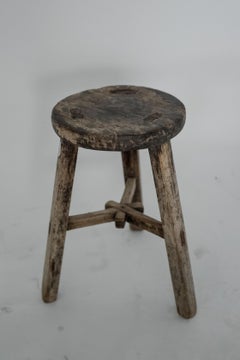 19th Century Chinese Round Elm Stool – Rustic Antique with Distressed Patina