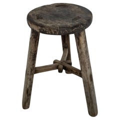 19th Century Chinese Round Elm Stool – Rustic Antique with Distressed Patina