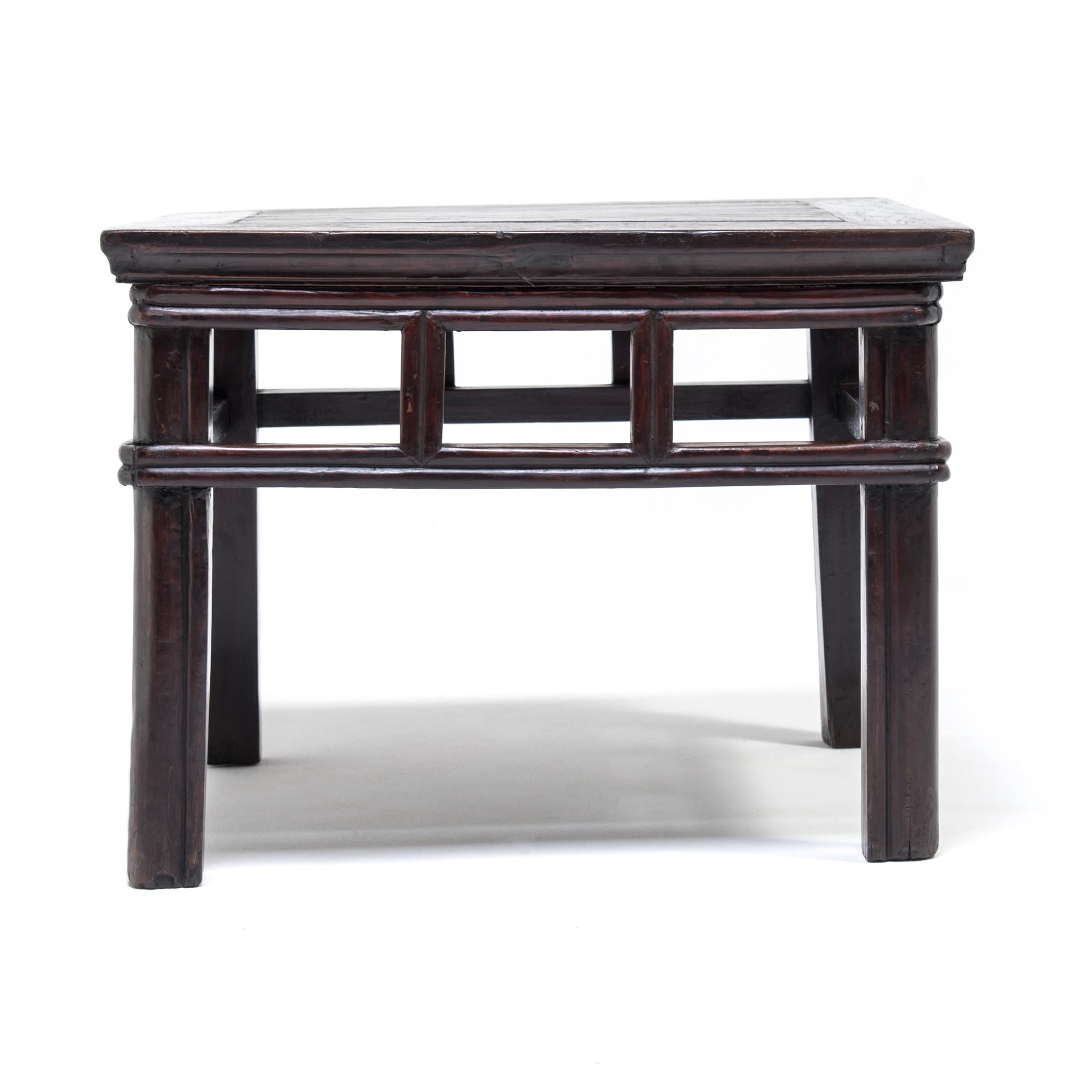 Qing Chinese Black Lacquer Square Stool, c. 1850 For Sale