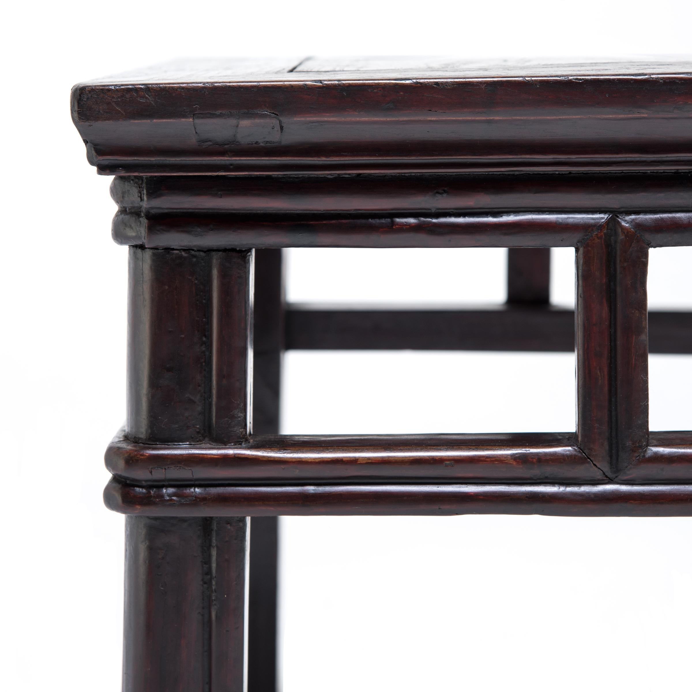 19th Century Chinese Black Lacquer Square Stool, c. 1850 For Sale