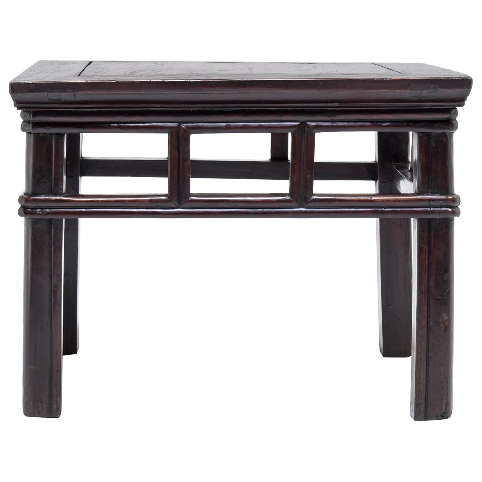 Chinese Black Lacquer Square Stool, c. 1850 For Sale