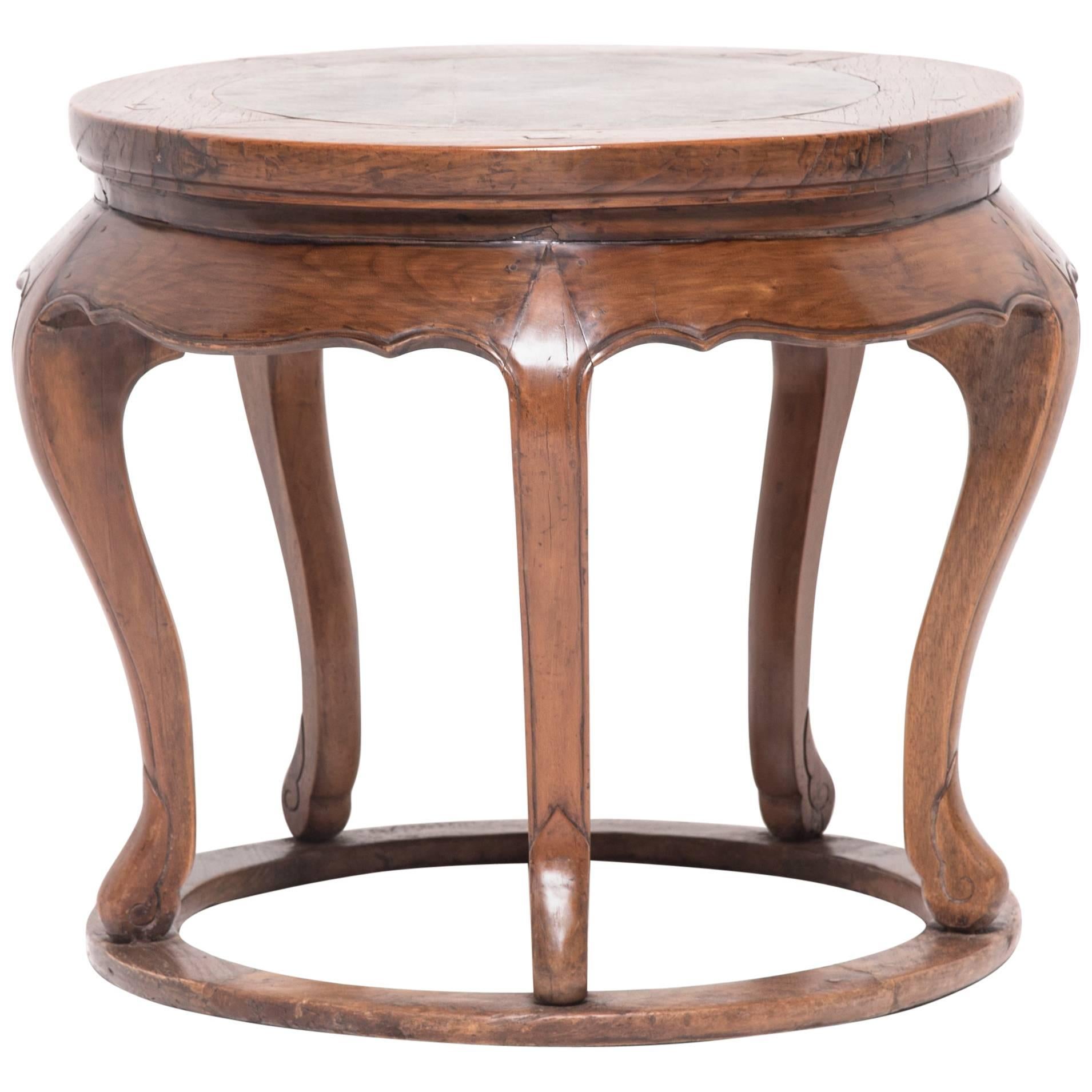 19th Century Chinese Round Table with Marble Top