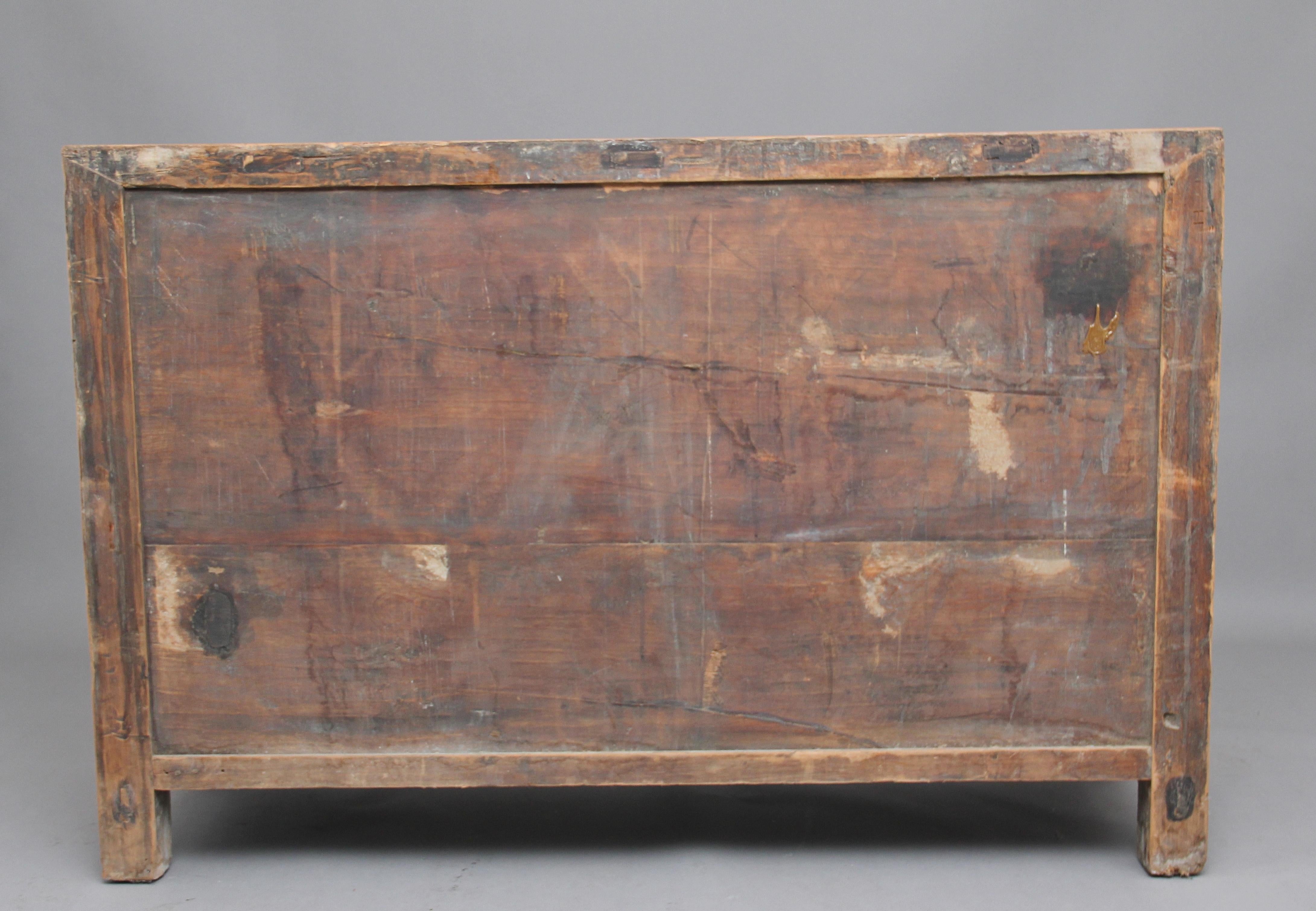 Late 19th Century 19th Century Chinese rustic pine dresser with three drawers / two door cupboard