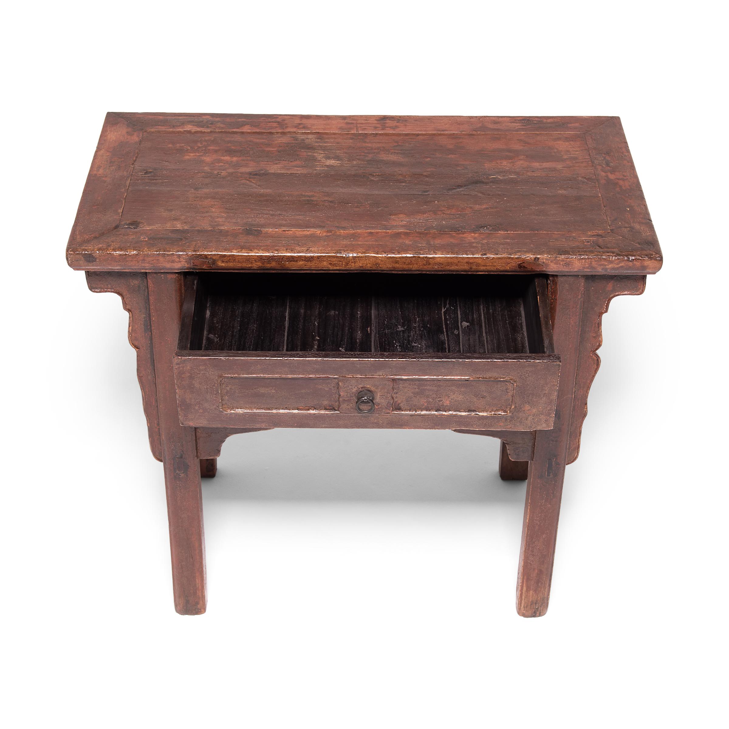 19th Century Chinese Rustic Lacquer Side Table with Drawer In Good Condition In Chicago, IL