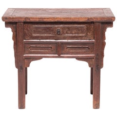19th Century Chinese Rustic Lacquer Side Table with Drawer