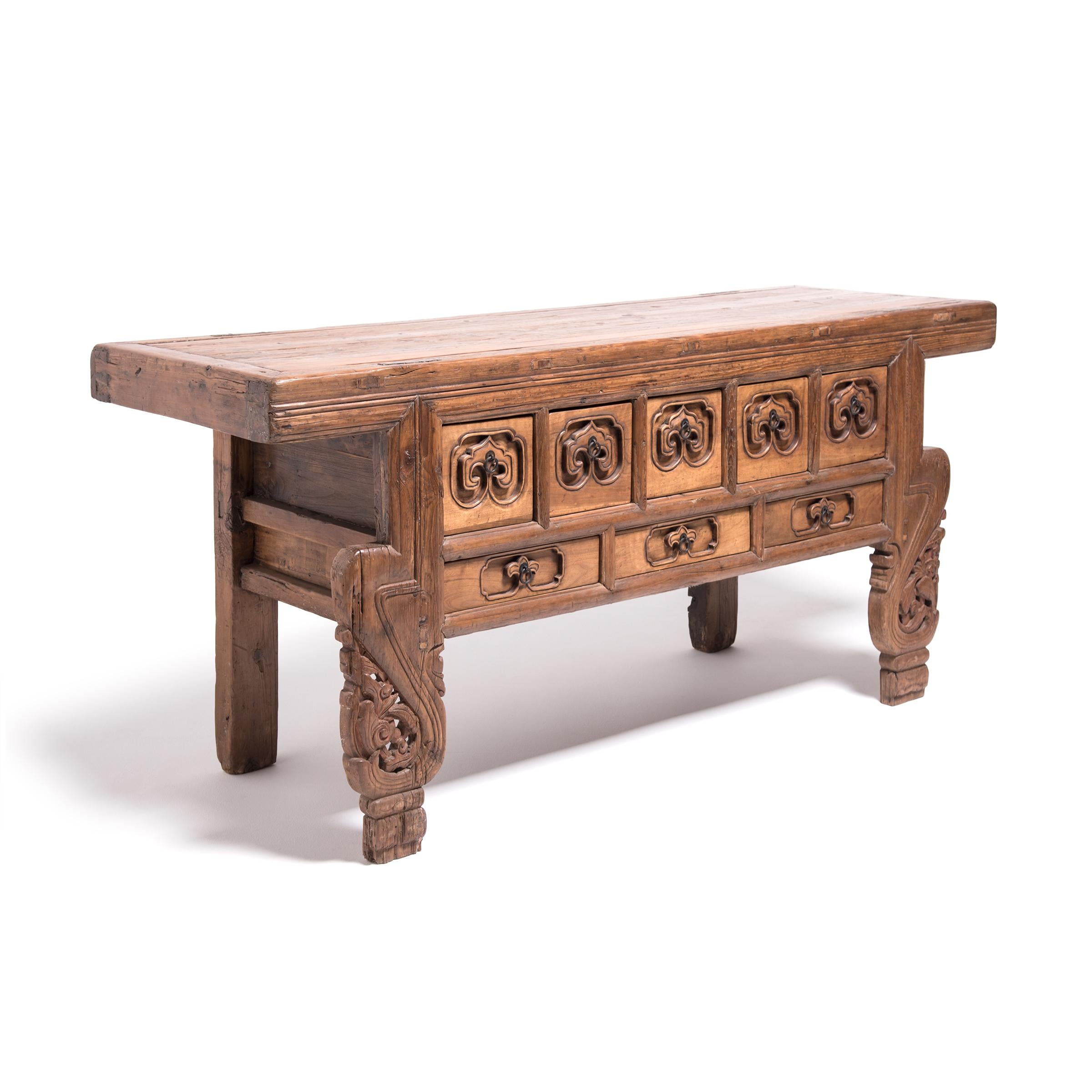 Hand-Carved Chinese Ruyi Altar Coffer, c. 1850 For Sale