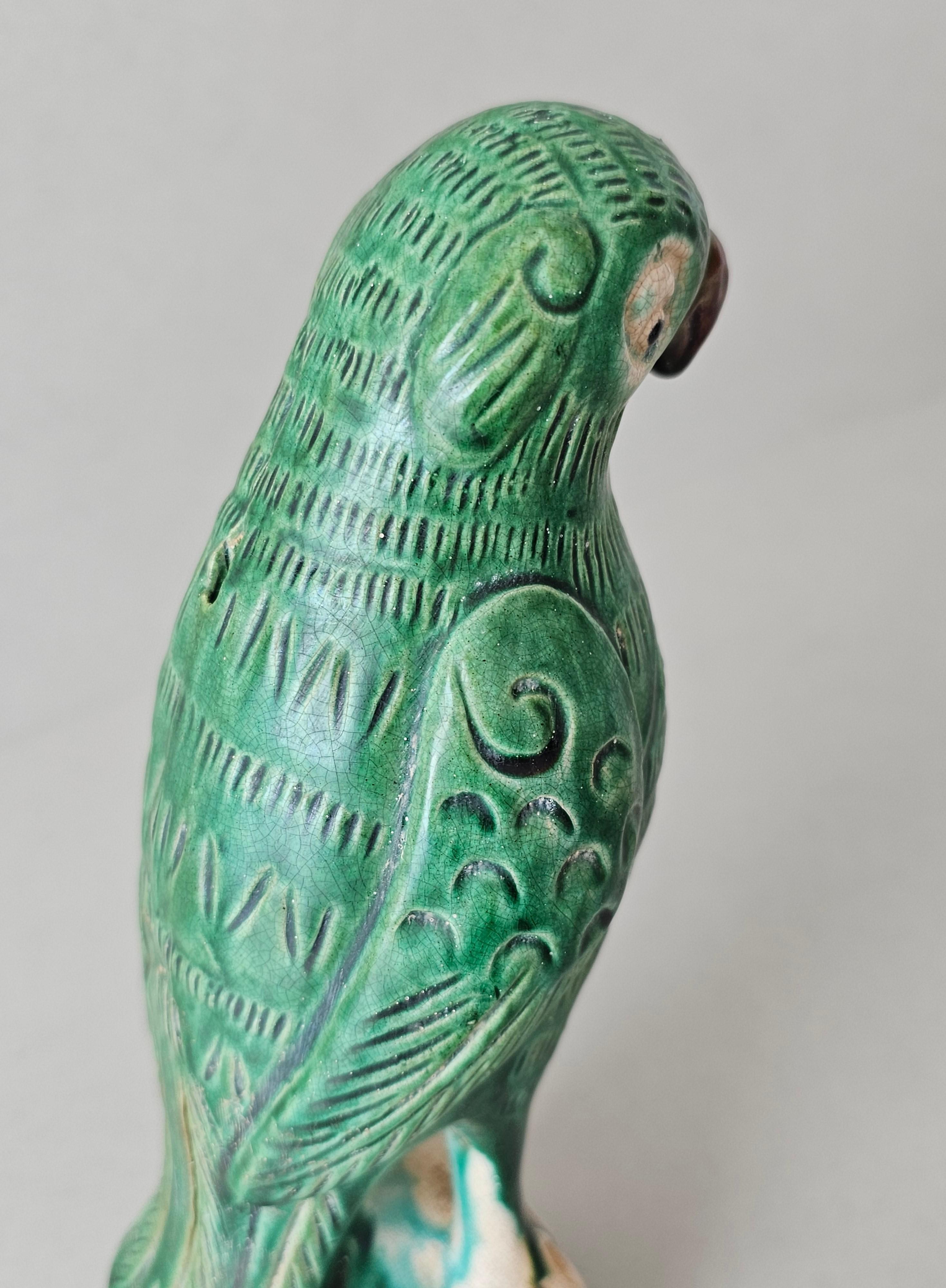 19th Century Chinese Sancai Glazed Pottery Parrot Figure  5