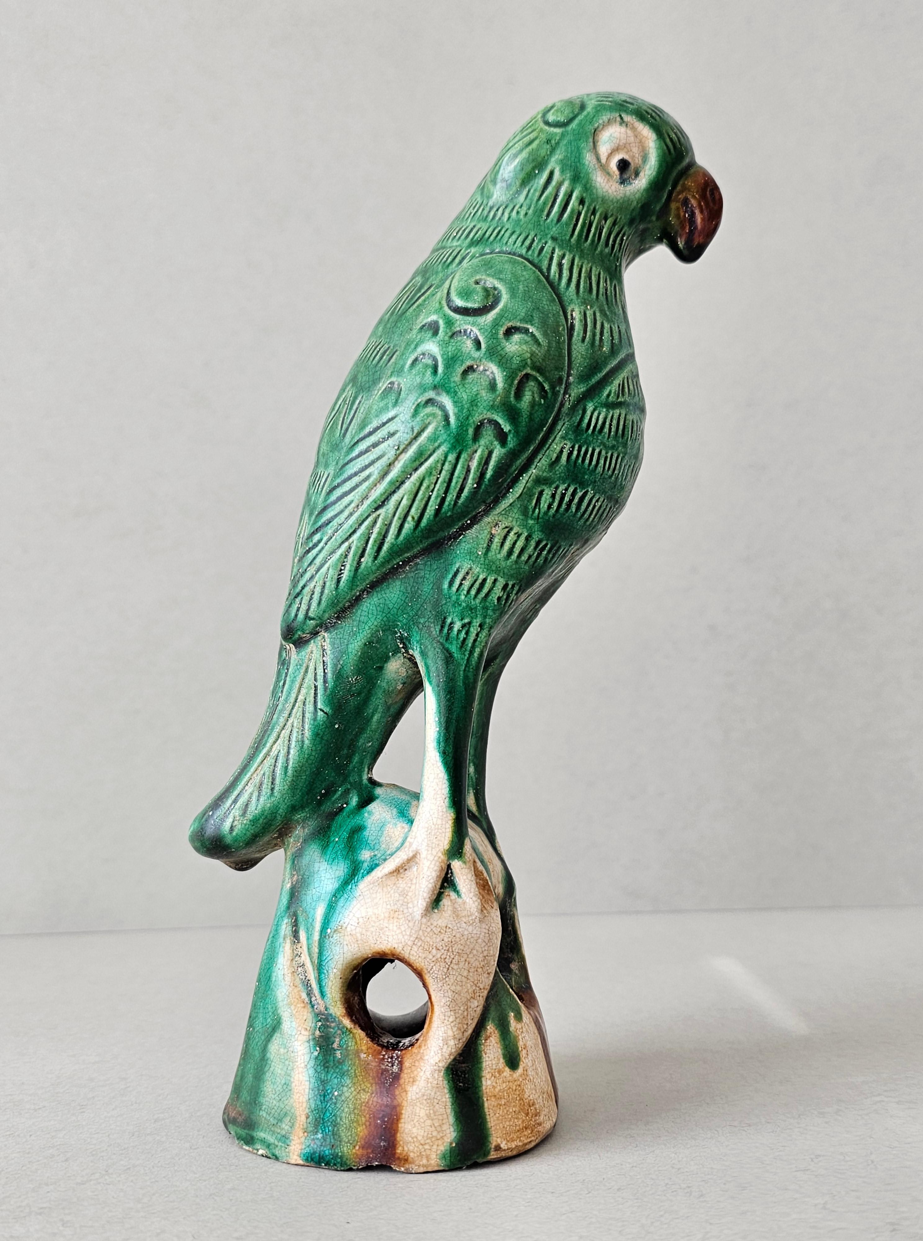 19th Century Chinese Sancai Glazed Pottery Parrot Figure  6