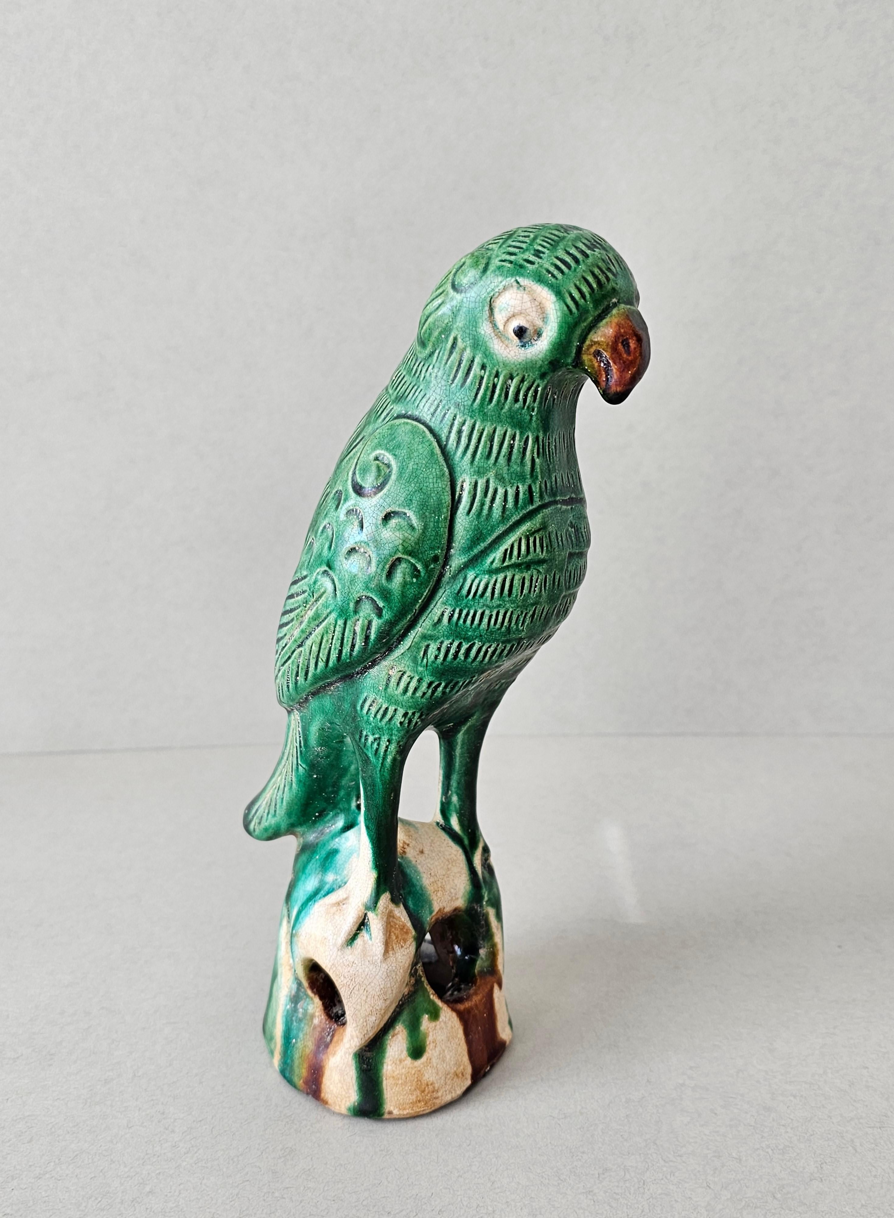 19th Century Chinese Sancai Glazed Pottery Parrot Figure  7