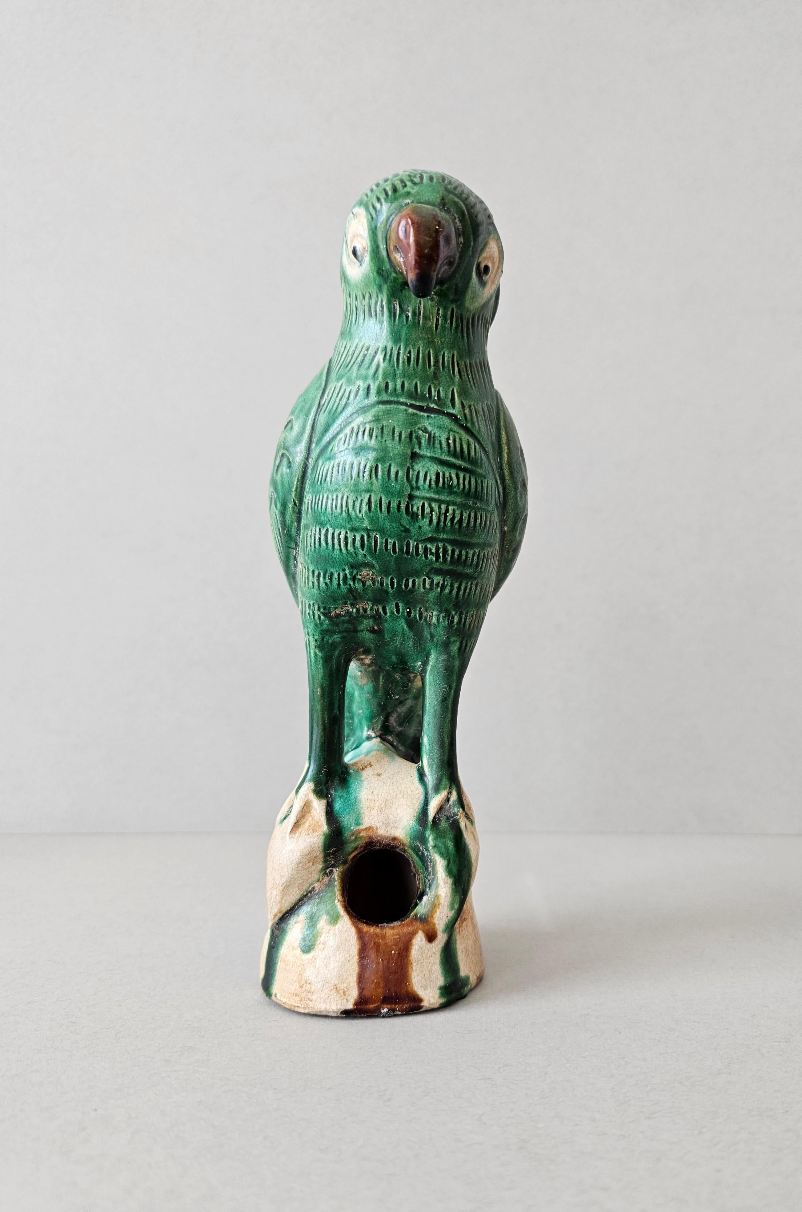 19th Century Chinese Sancai Glazed Pottery Parrot Figure  8