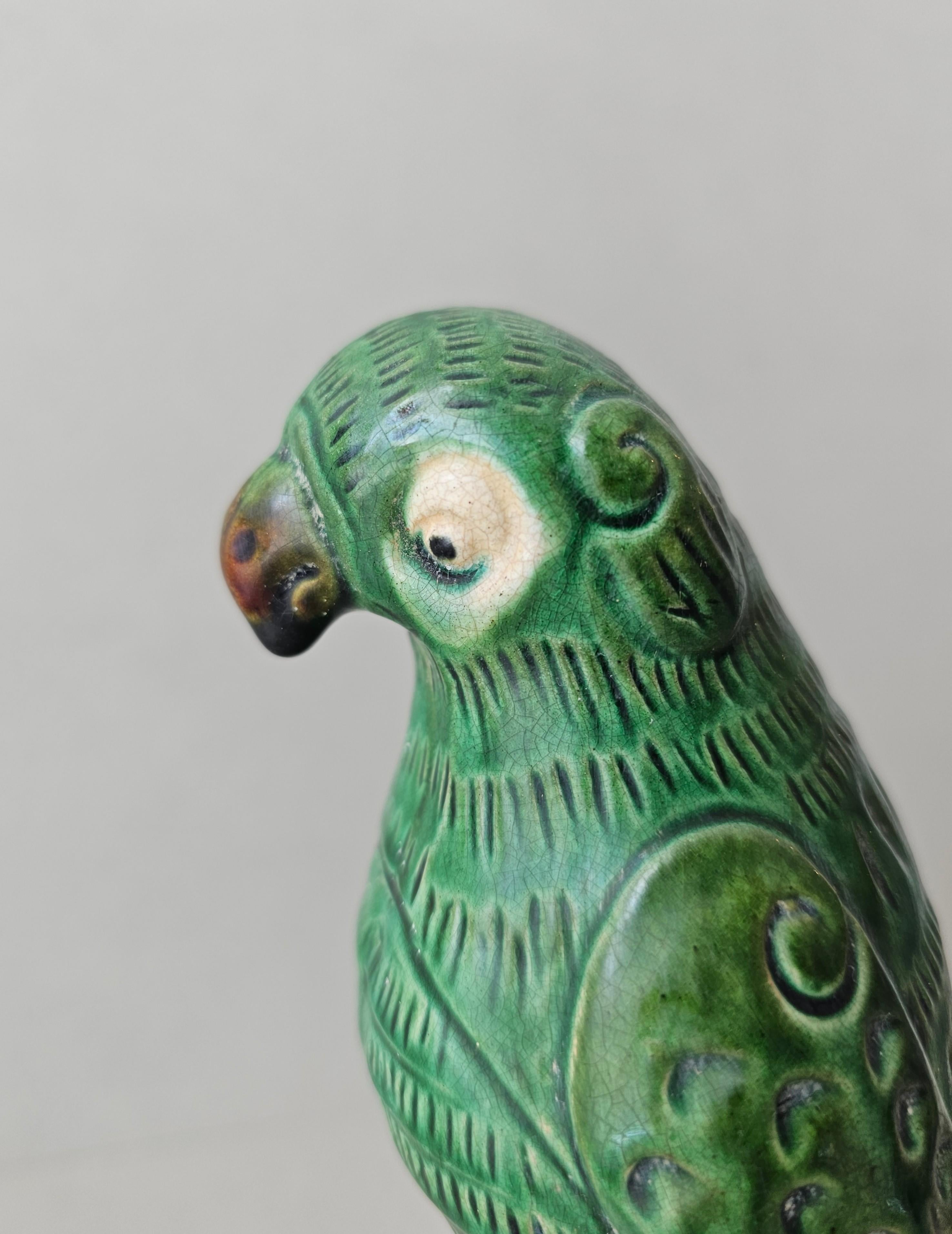 19th Century Chinese Sancai Glazed Pottery Parrot Figure  In Good Condition In Forney, TX