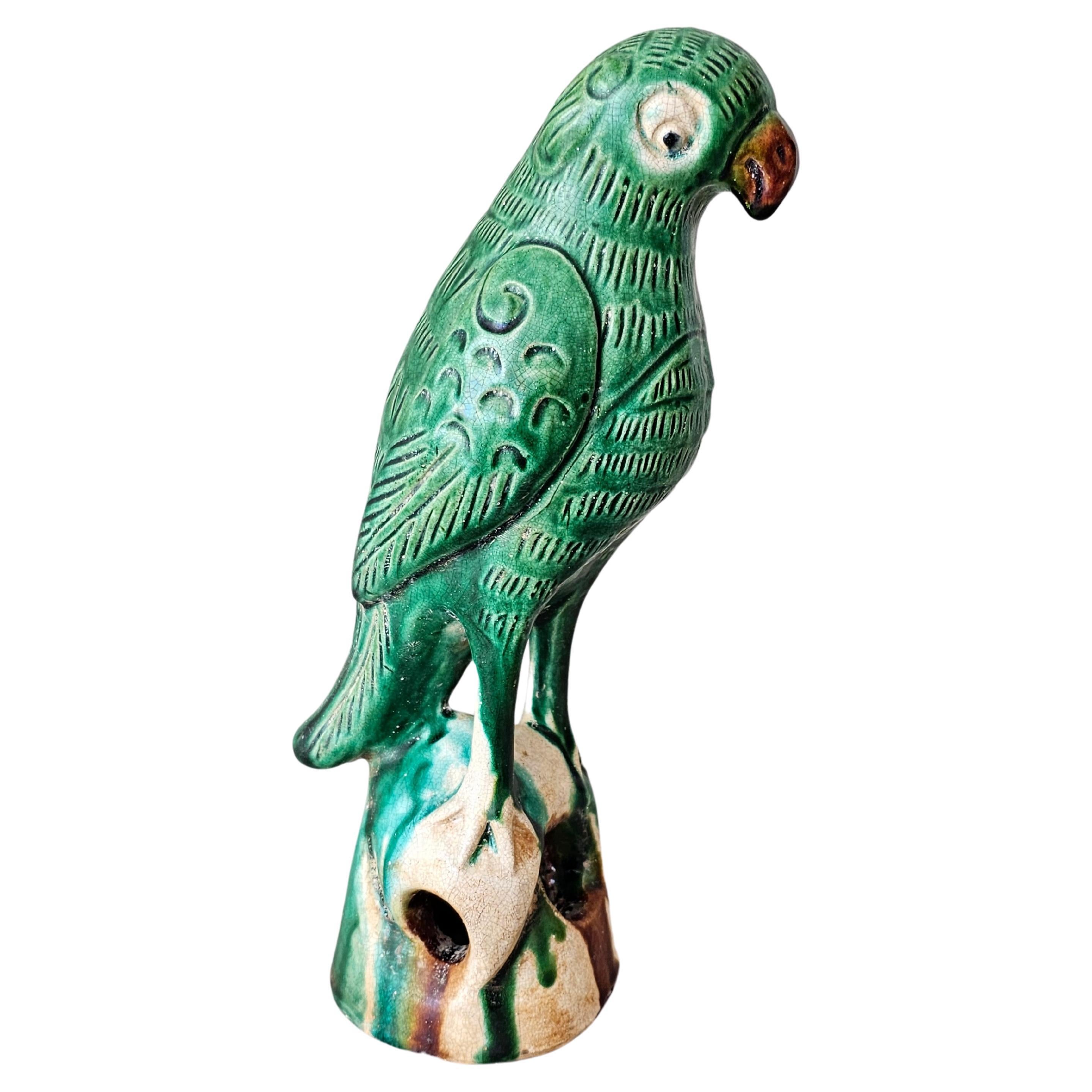 19th Century Chinese Sancai Glazed Pottery Parrot Figure 