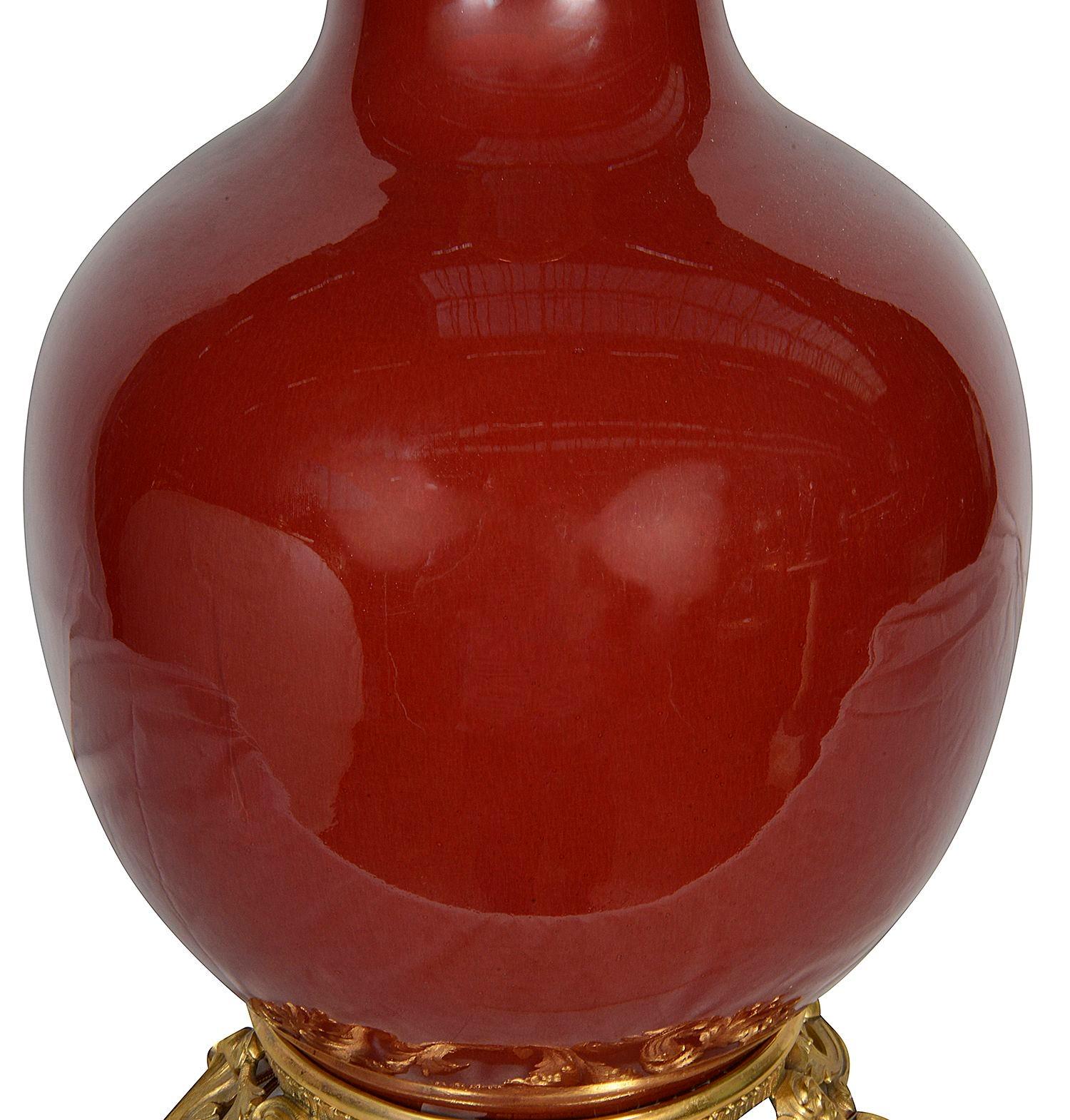 Porcelain 19th Century Chinese Sang du Bouf vase / lamp For Sale