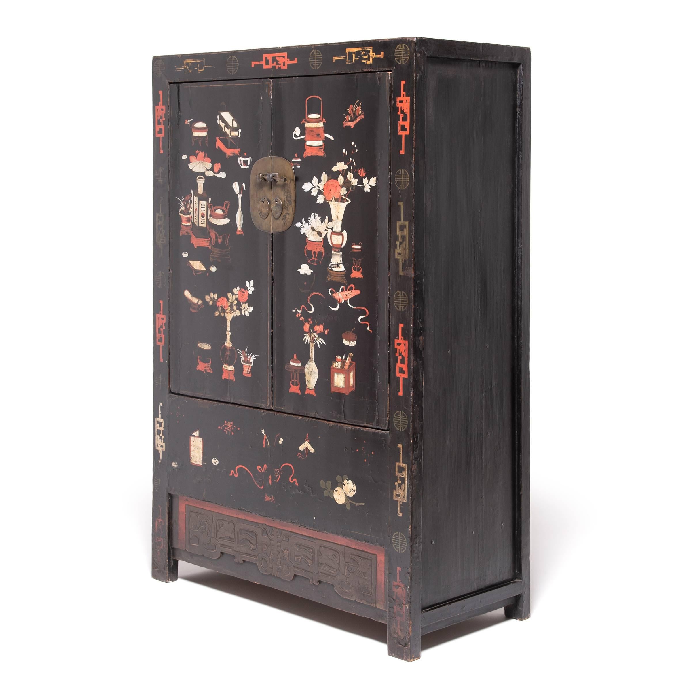 Lacquered Chinese Painted Scholars' Cabinet, c. 1850