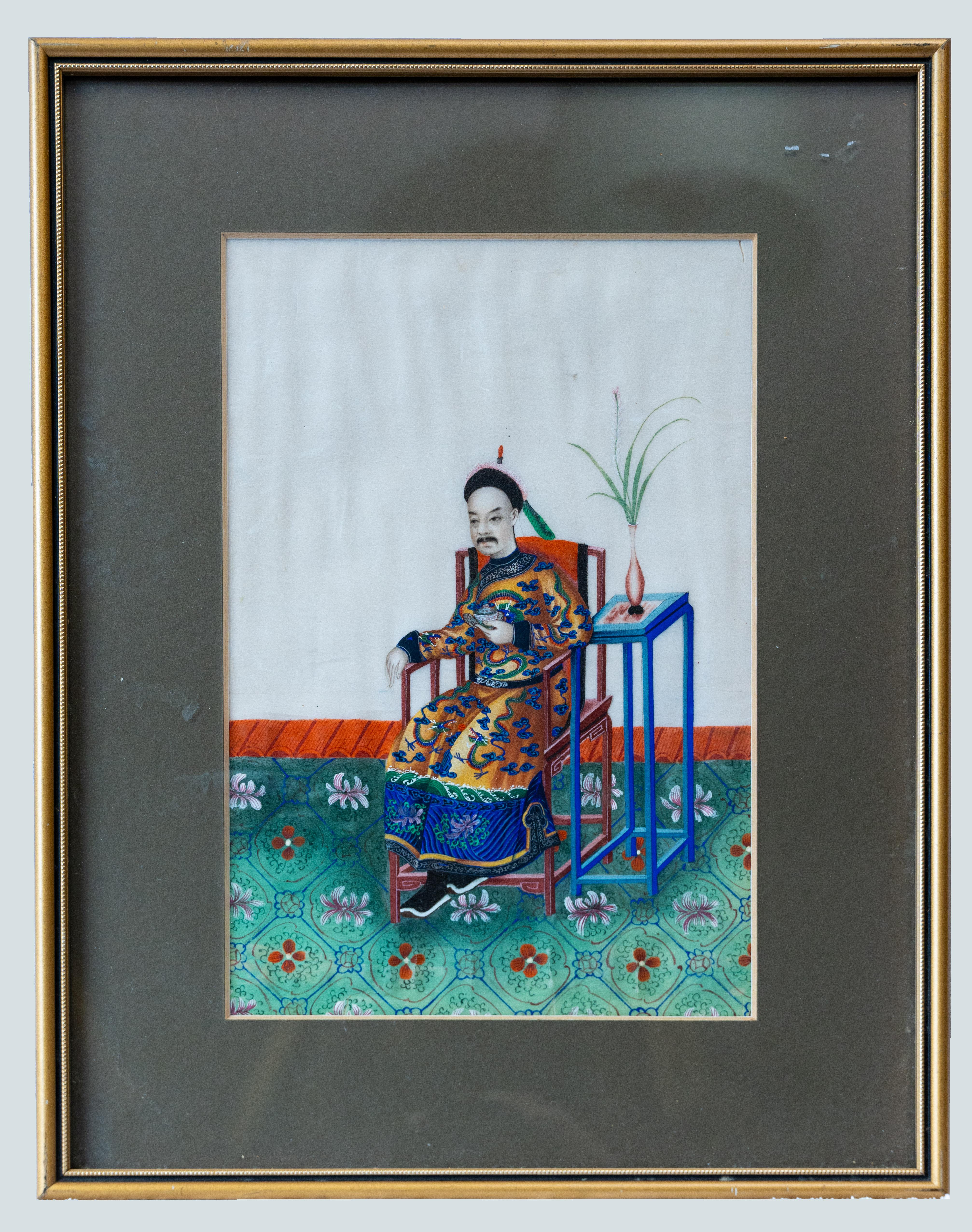 19th Century Chinese school Figurative Painting - Chinese portrait of a gentleman from  the court